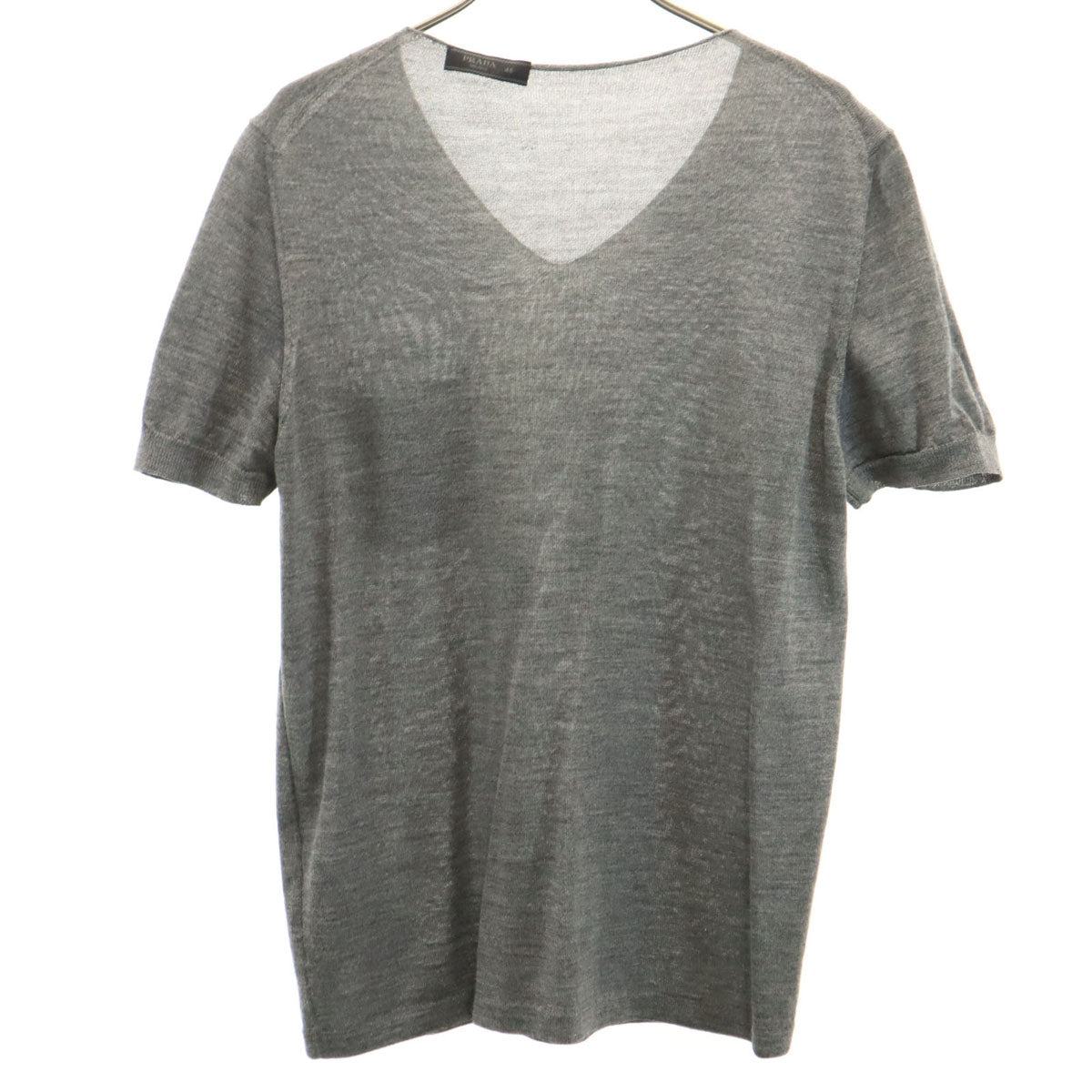 PRADA プラダ シルクブレンド イタリア製 半袖 Vネック ニット 46 グレー メンズ
