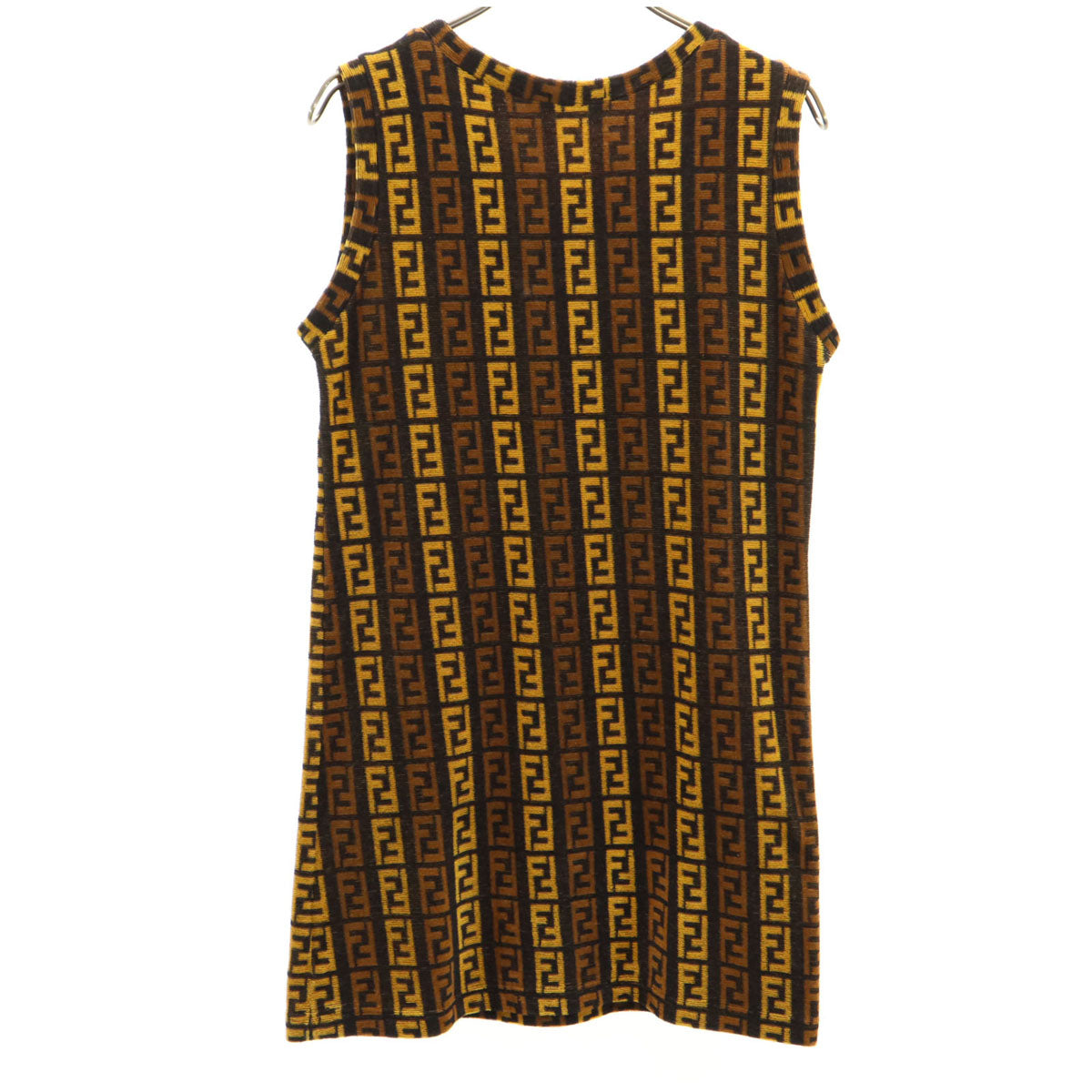 FENDI フェンディ イタリア製 ズッカ柄 ノースリーブ パイル地 カットソー 42 ブラウン系 レディース
