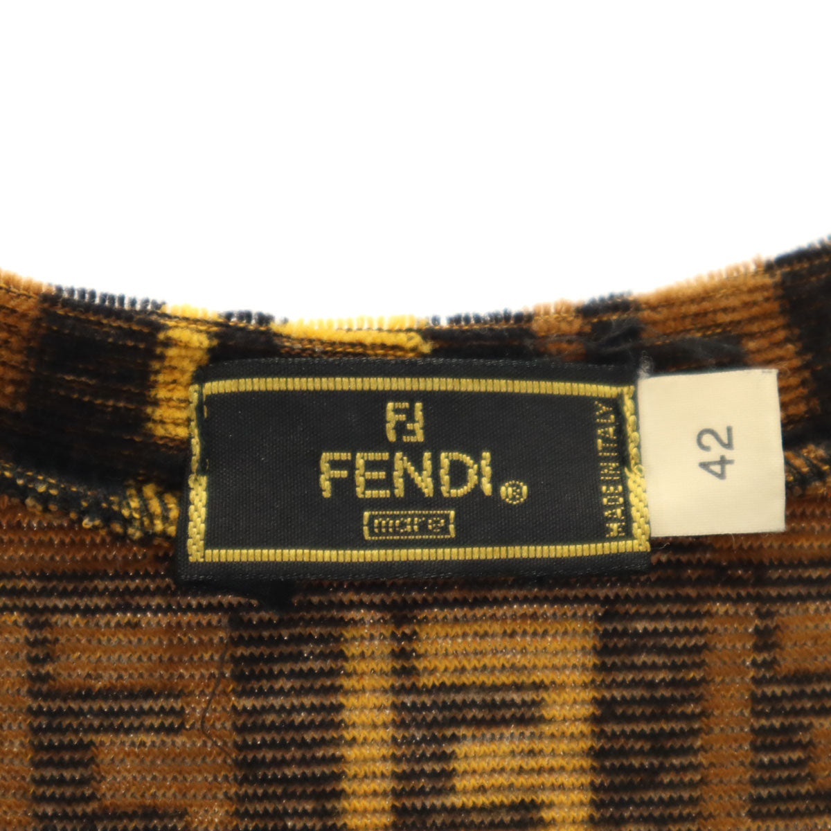 FENDI フェンディ イタリア製 ズッカ柄 ノースリーブ パイル地 カットソー 42 ブラウン系 レディース