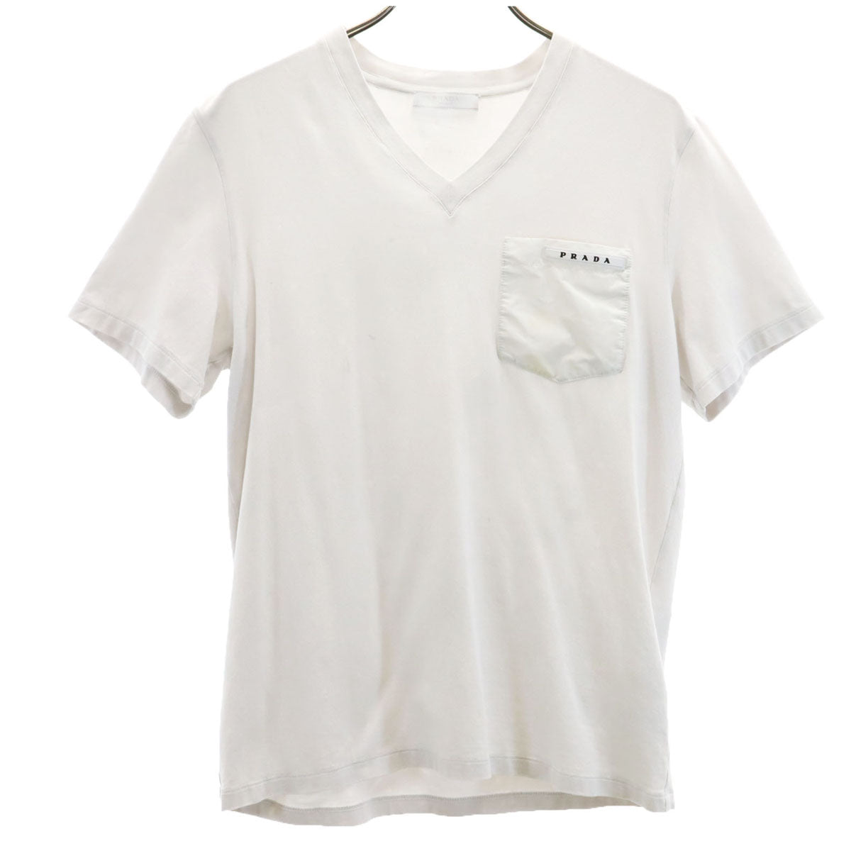 PRADA プラダ 半袖 Vネック Tシャツ XS ホワイト ポケT メンズ