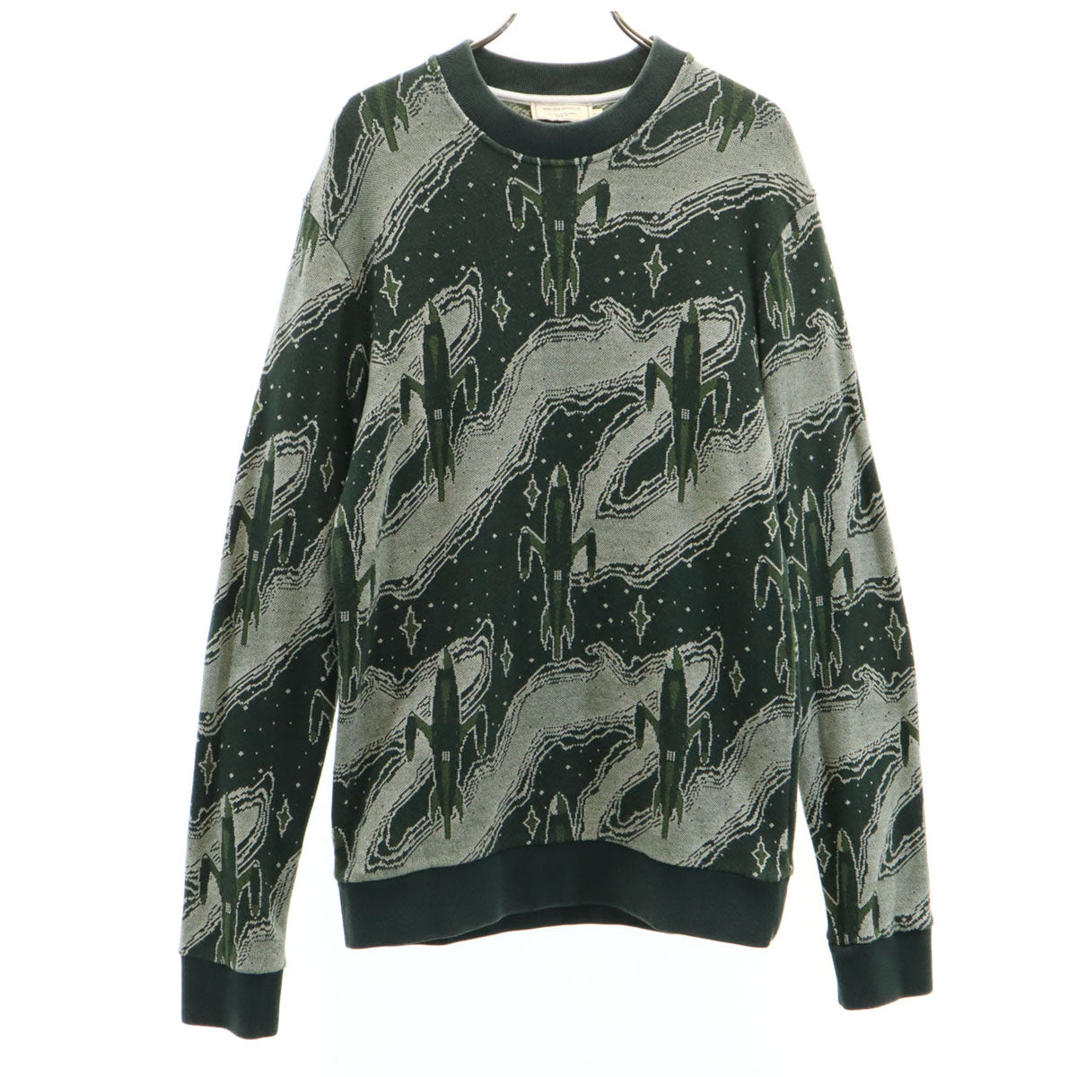 MAISON KITSUNE メゾンキツネ 総柄 長袖 トレーナー S グリーン系 裏起毛 メンズ