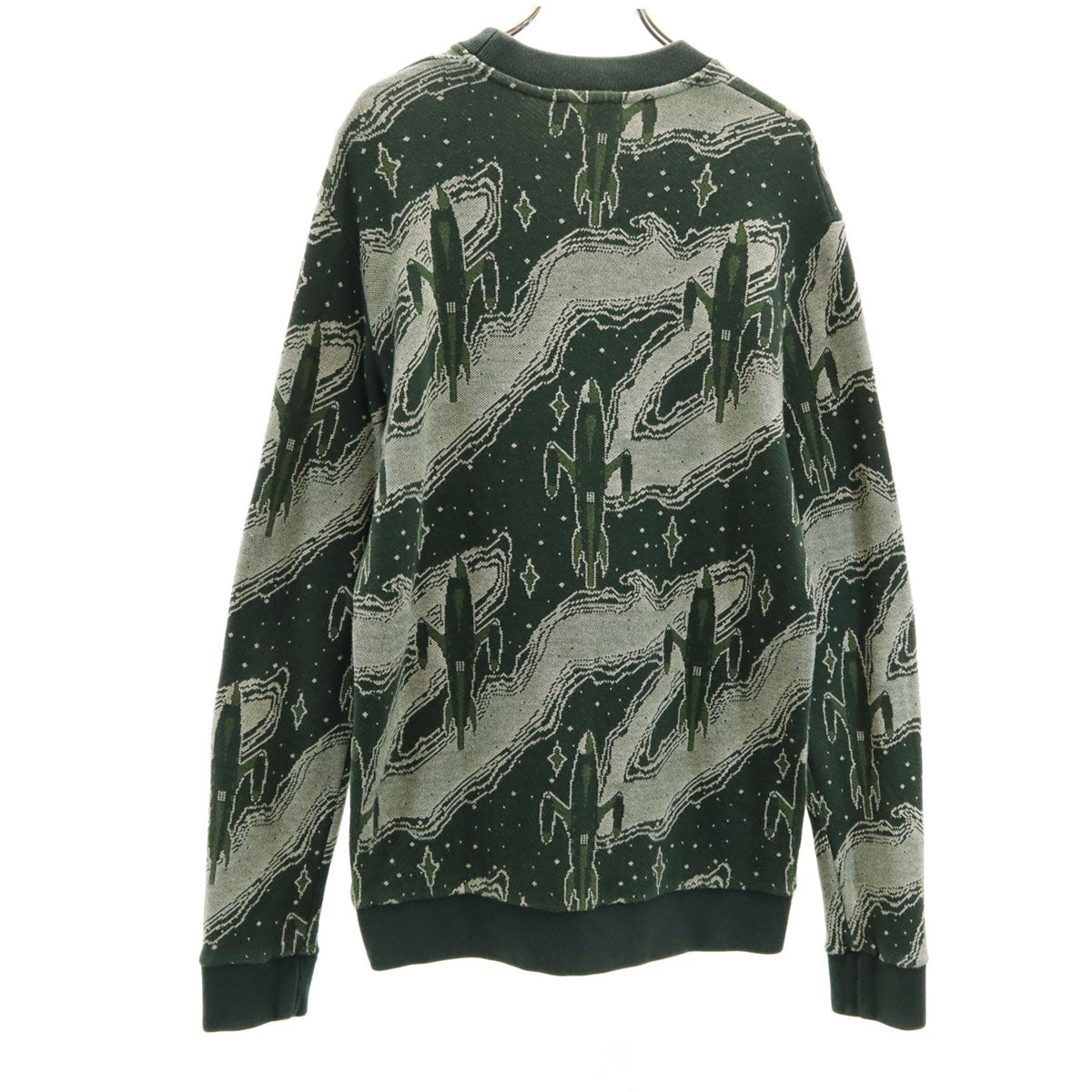 MAISON KITSUNE メゾンキツネ 総柄 長袖 トレーナー S グリーン系 裏起毛 メンズ