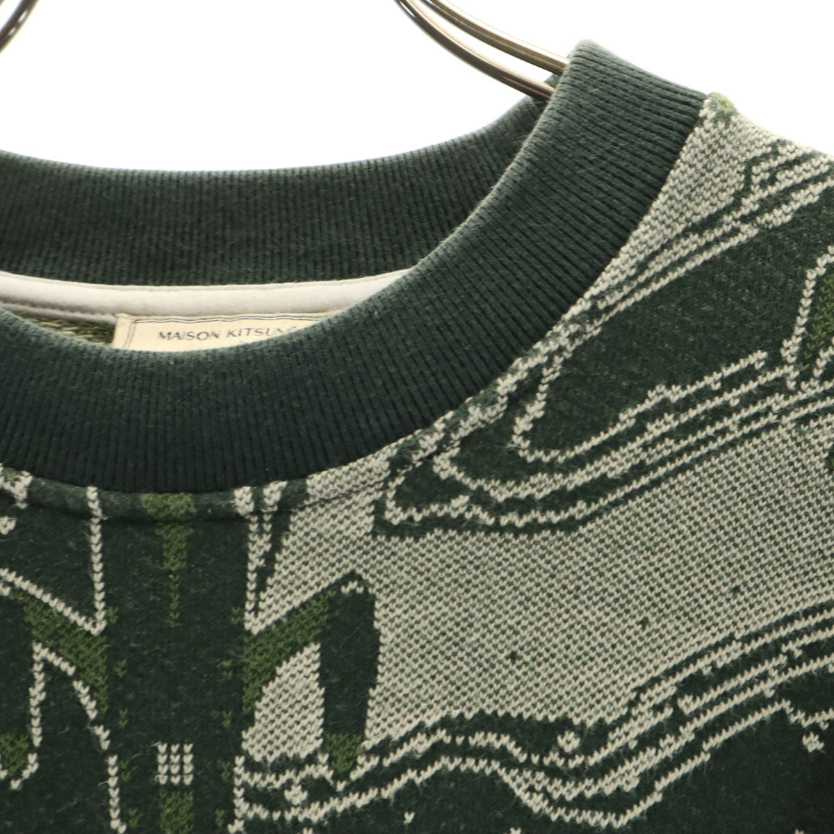MAISON KITSUNE メゾンキツネ 総柄 長袖 トレーナー S グリーン系 裏起毛 メンズ