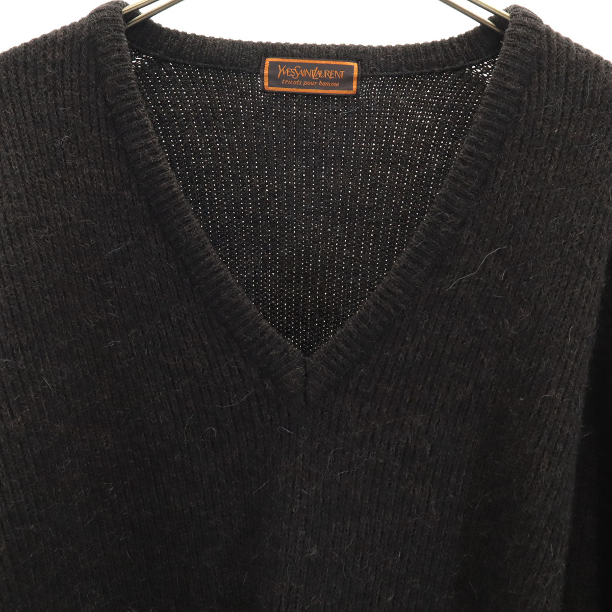 YVES SAINT LAURENT イヴサンローラン 90s ウールブレンド オールド 長袖 Vネック セーター L 黒 ニット メンズ