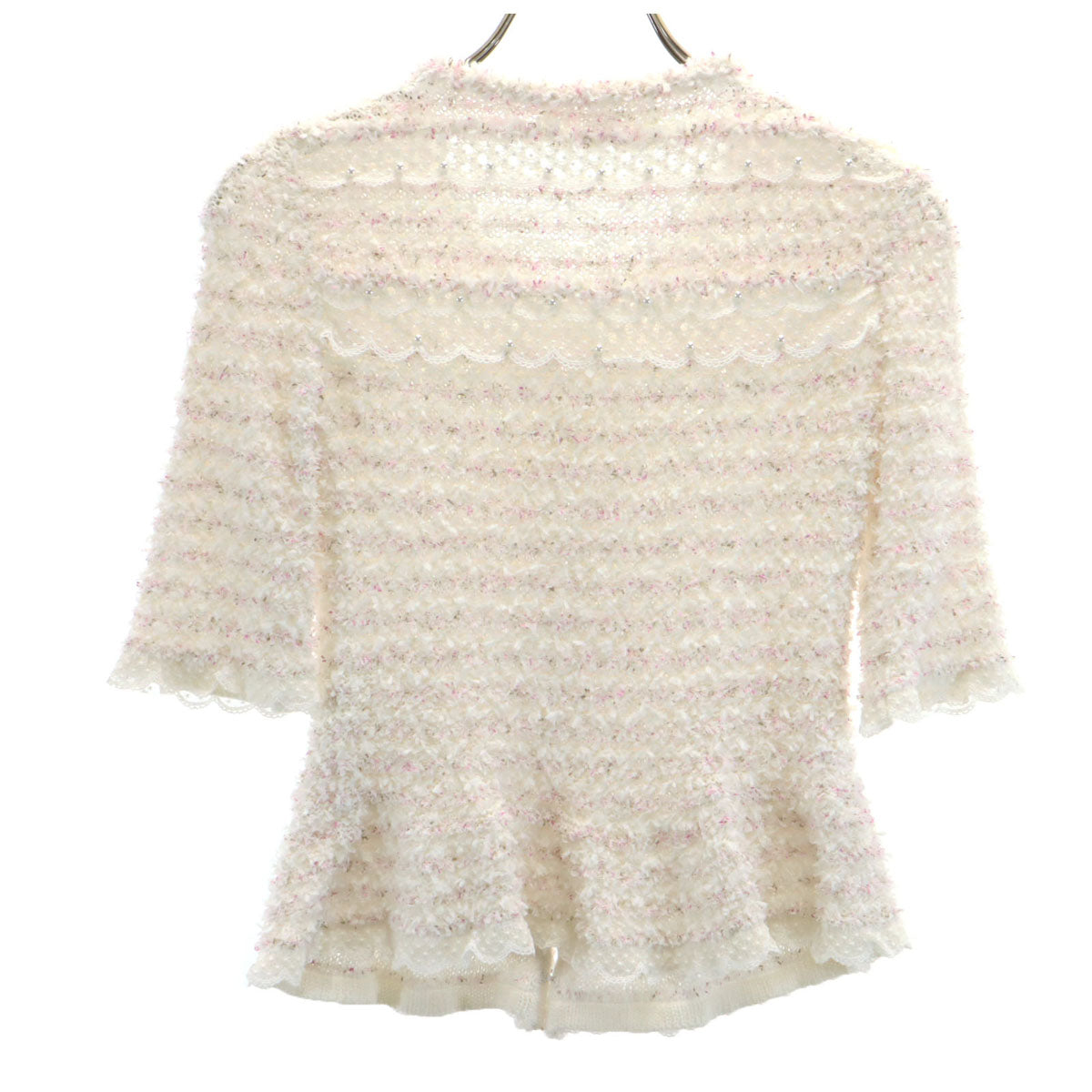 Rene ルネ 日本製 半袖 ツイード ニット 34 ホワイト レディース