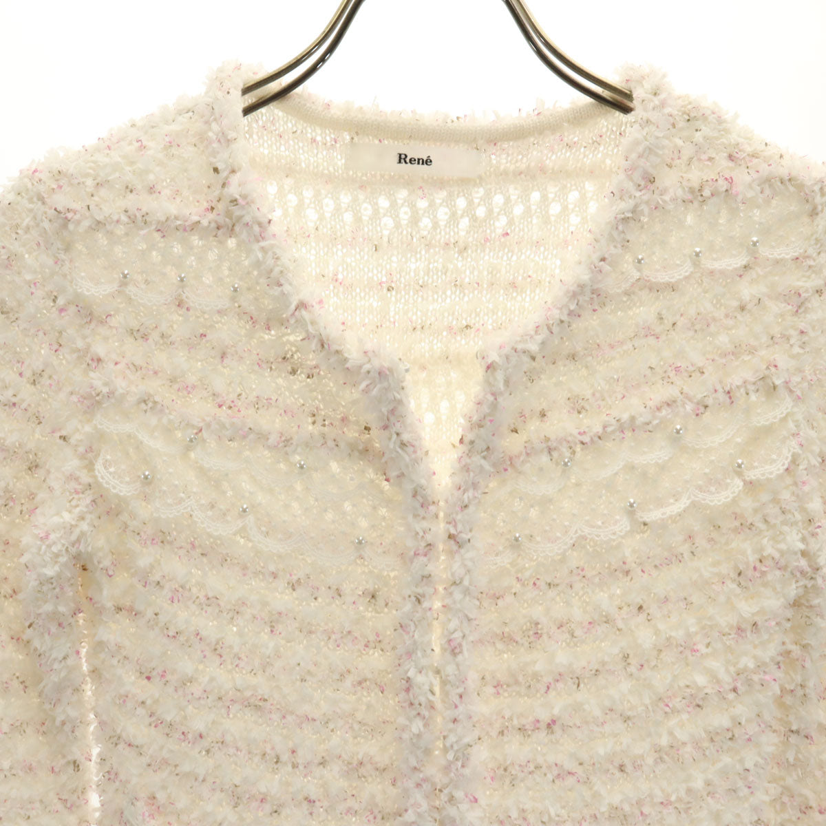 Rene ルネ 日本製 半袖 ツイード ニット 34 ホワイト レディース