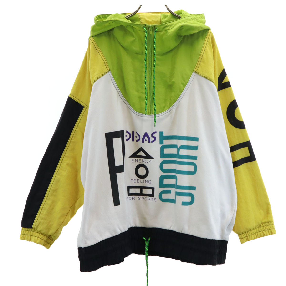 adidas アディダス 80s ヴィンテージ 長袖 スウェット切替 ハーフジップ パーカー XL ホワイト アノラック メンズ