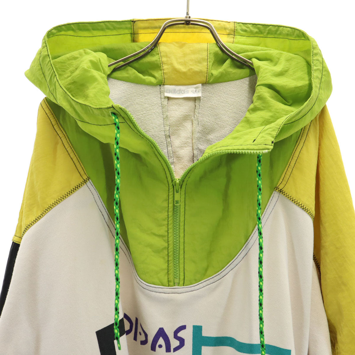 adidas アディダス 80s ヴィンテージ 長袖 スウェット切替 ハーフジップ パーカー XL ホワイト アノラック メンズ