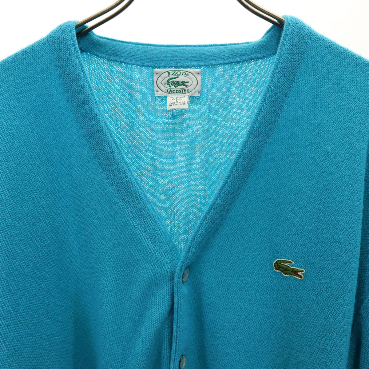 LACOSTE ラコステ 90s USA製 オールド 長袖 Vネック カーディガン L グリーン系 メンズ