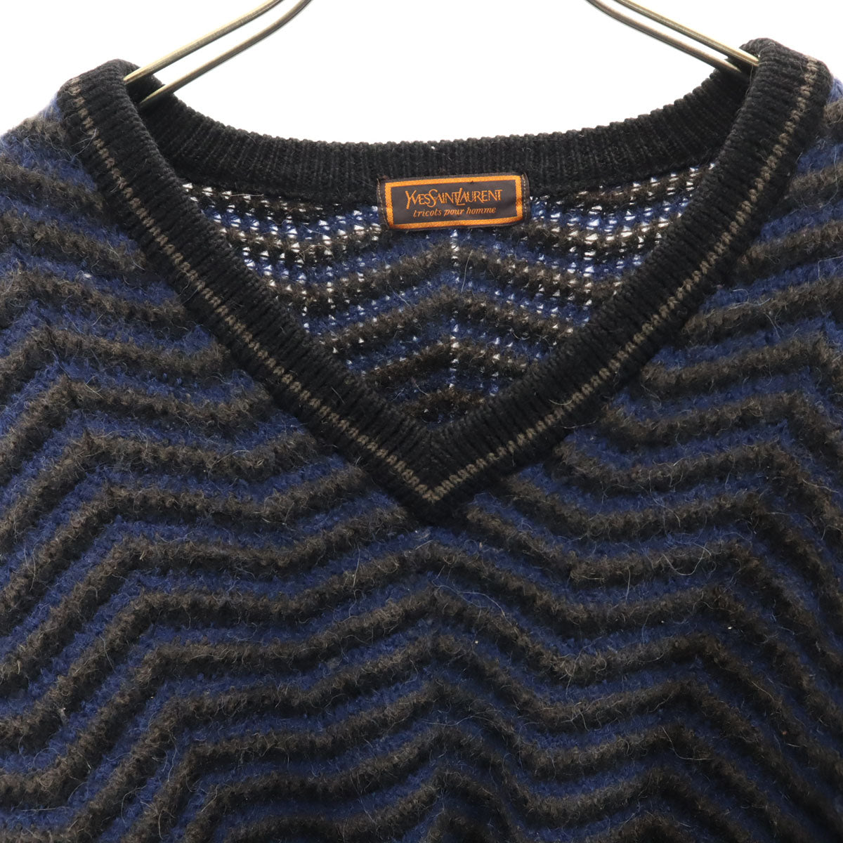 YVES SAINT LAURENT tricots イヴサンローラントリコット 90s ウール オールド 長袖 Vネック ニット L ネイビー系 pour homme レディース