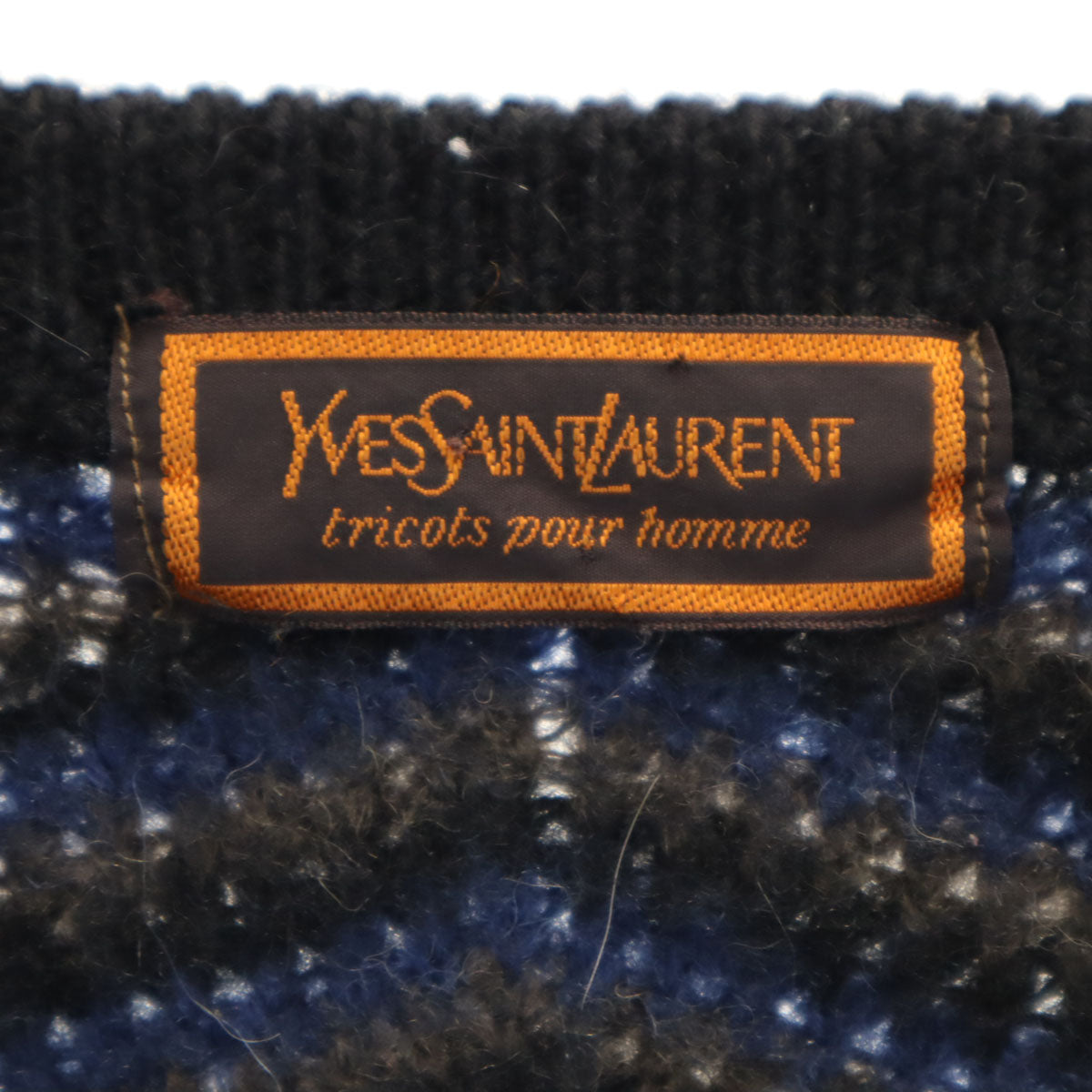 YVES SAINT LAURENT tricots イヴサンローラントリコット 90s ウール オールド 長袖 Vネック ニット L ネイビー系 pour homme レディース