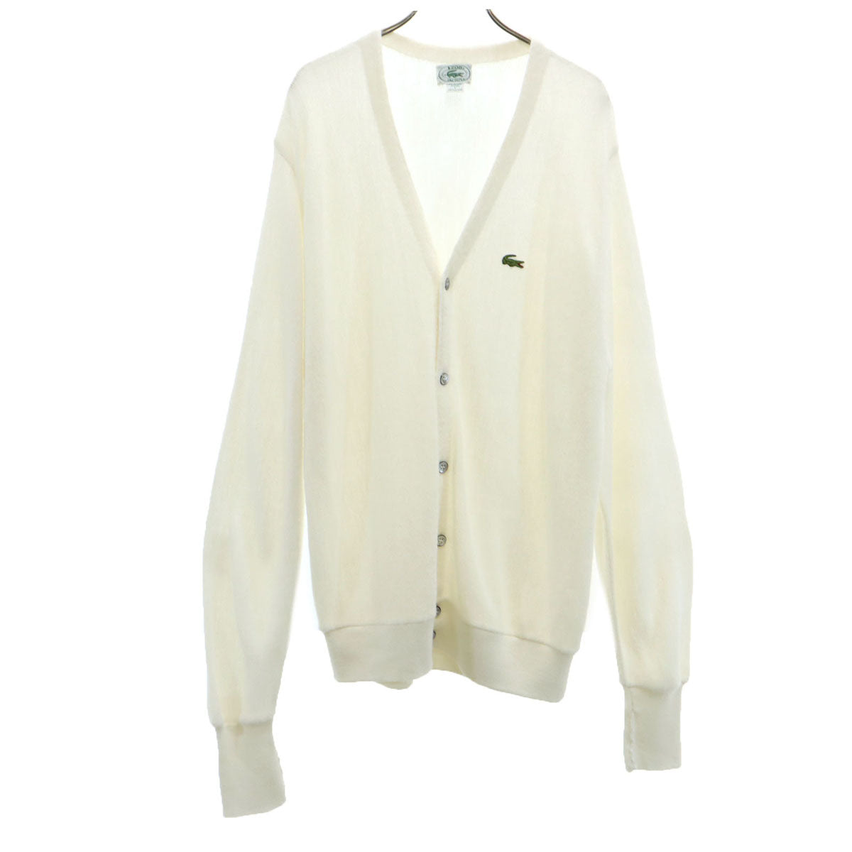 IZOD LACOSTE アイゾットラコステ 90s USA製 アクリル オールド 長袖 Vネック ニットカーディガン L 白 メンズ
