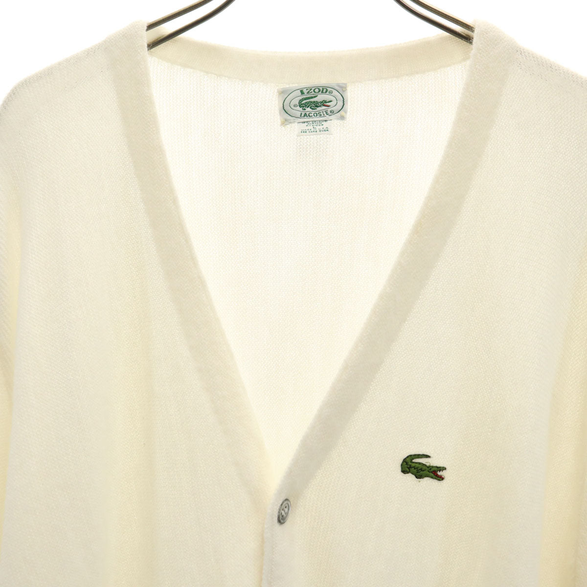IZOD LACOSTE アイゾットラコステ 90s USA製 アクリル オールド 長袖 Vネック ニットカーディガン L 白 メンズ