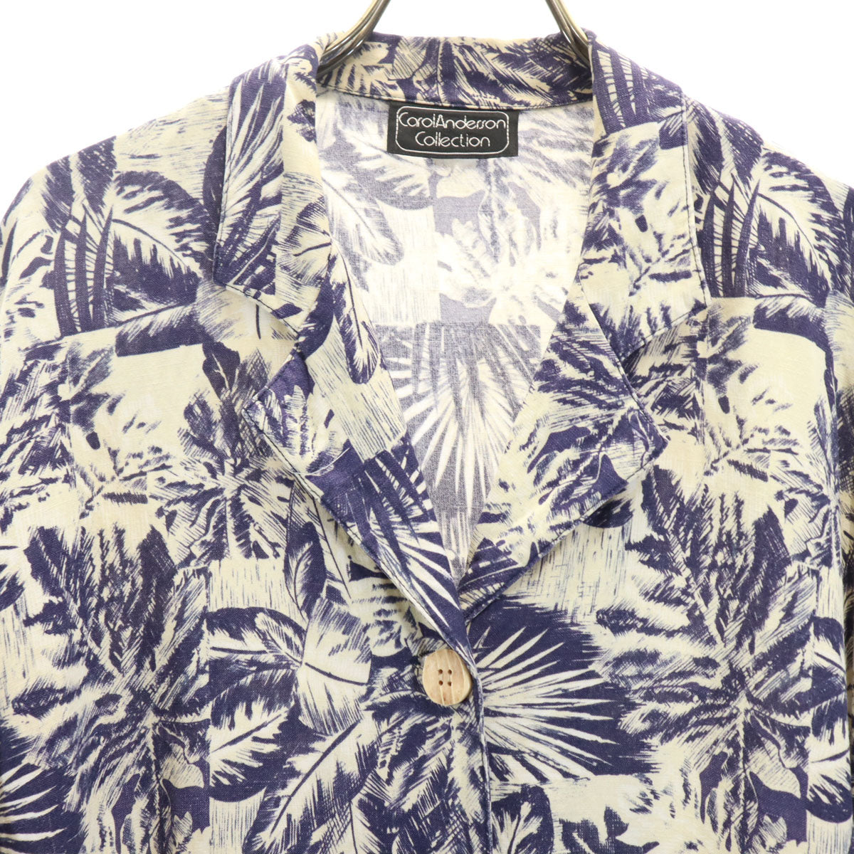 Carol Anderson Collection キャロルアンダーソンコレクション 80s 90s オールド 長袖アロハ 総柄 長袖 アロハ ジャケット ネイビー系 レディース