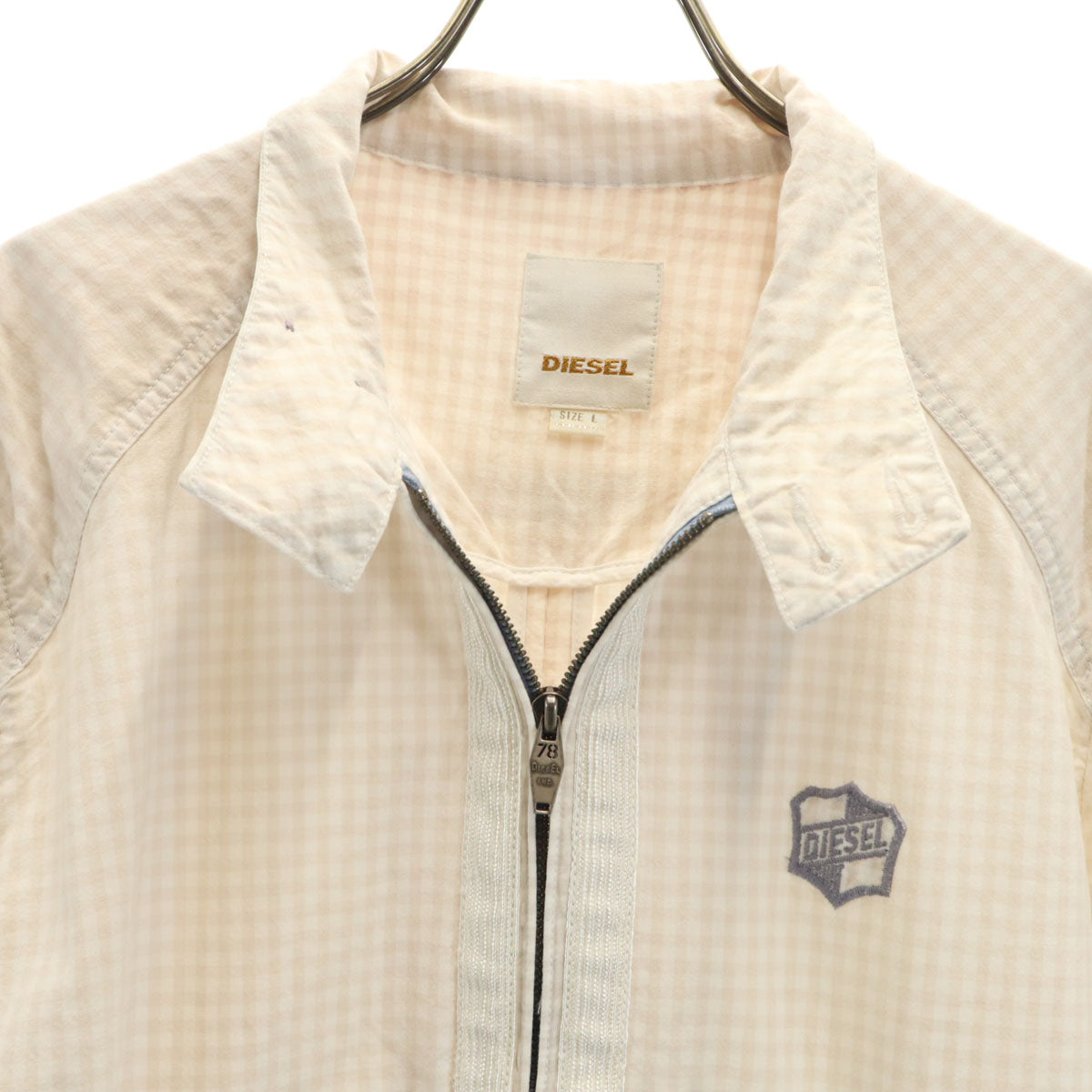 DIESEL ディーゼル チェック柄 スイングトップ L ベージュ ジャケット メンズ