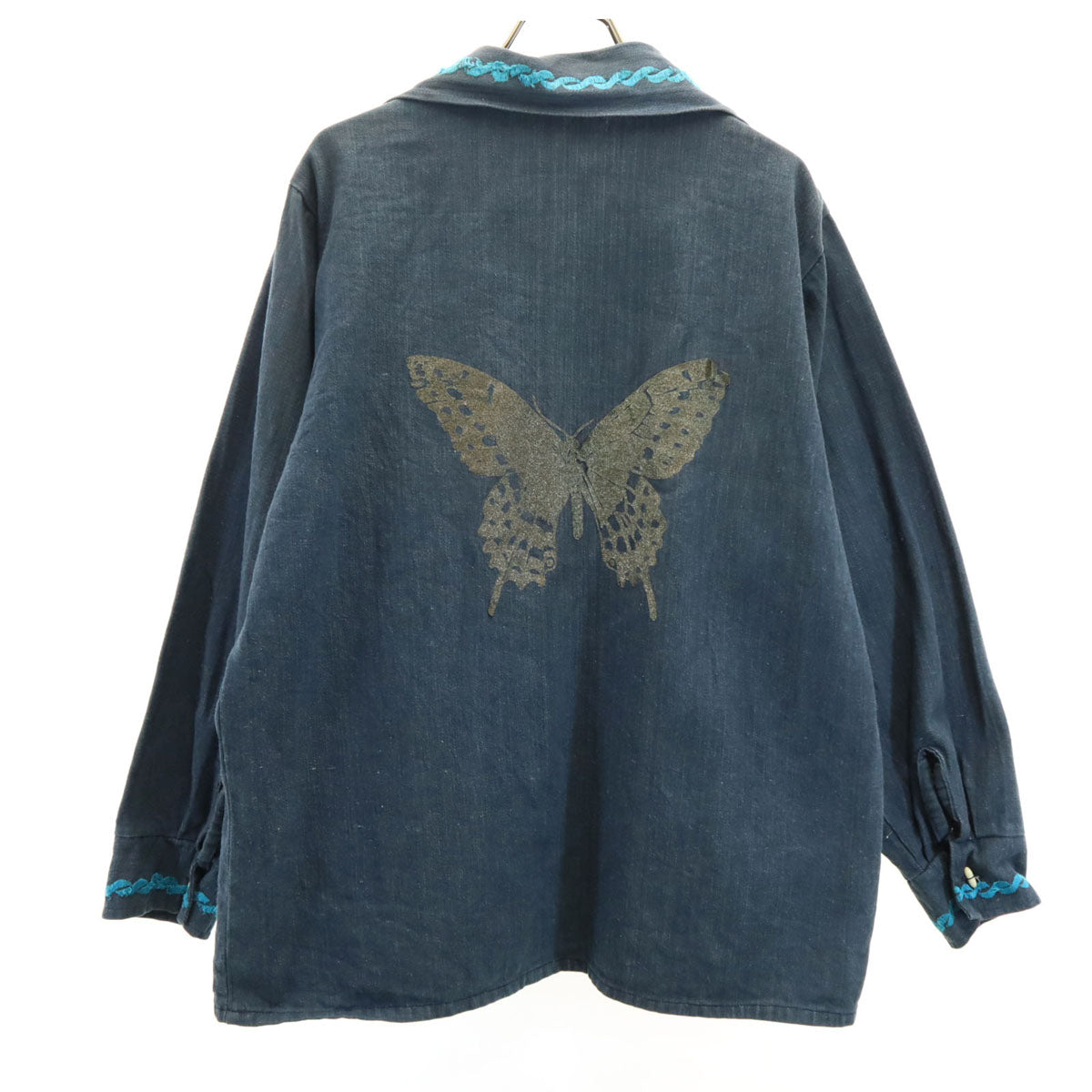 80s 90s オールド 花刺繍 シャツジャケット 40 ネイビー メンズ