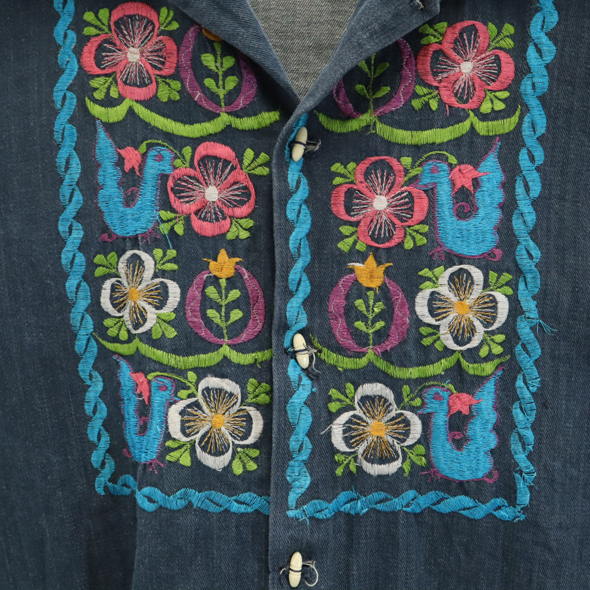 80s 90s オールド 花刺繍 シャツジャケット 40 ネイビー メンズ