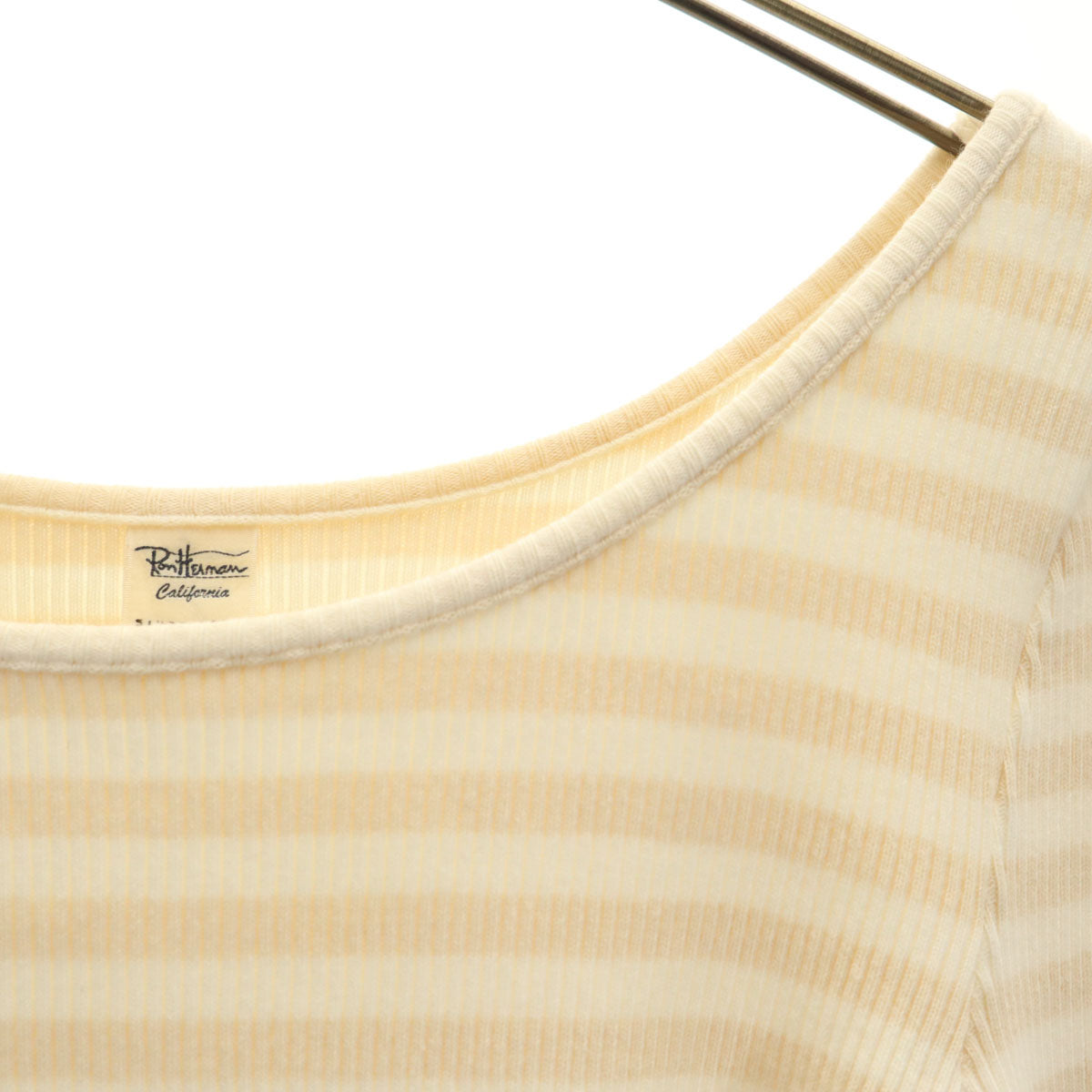 Ron Herman ロンハーマン 日本製 ボーダー柄 長袖 リブ ニット XS ペールオレンジ レディース