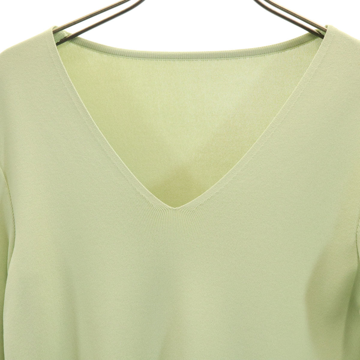 FOXEY フォクシー 日本製 7分袖 Vネック カットソー 38 黄緑系 トップス レディース