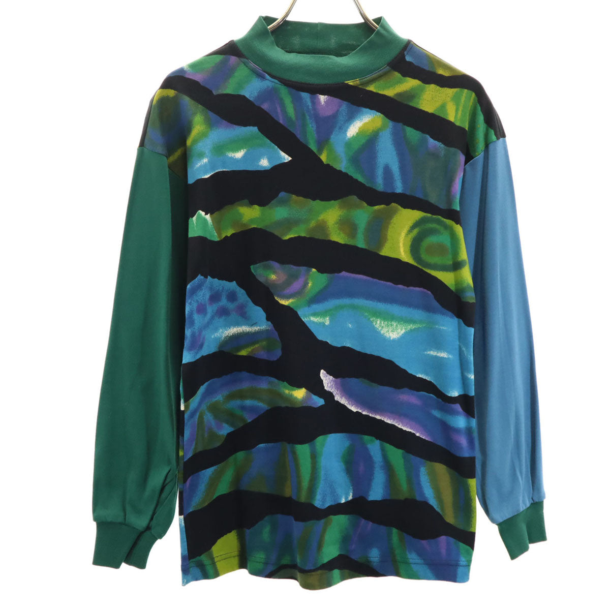 KENZO JEANS ケンゾージーンズ 90s 日本製 オールド 北斎タグ 総柄 7分袖 モックネック カットソー F ブルー系 トップス レディース