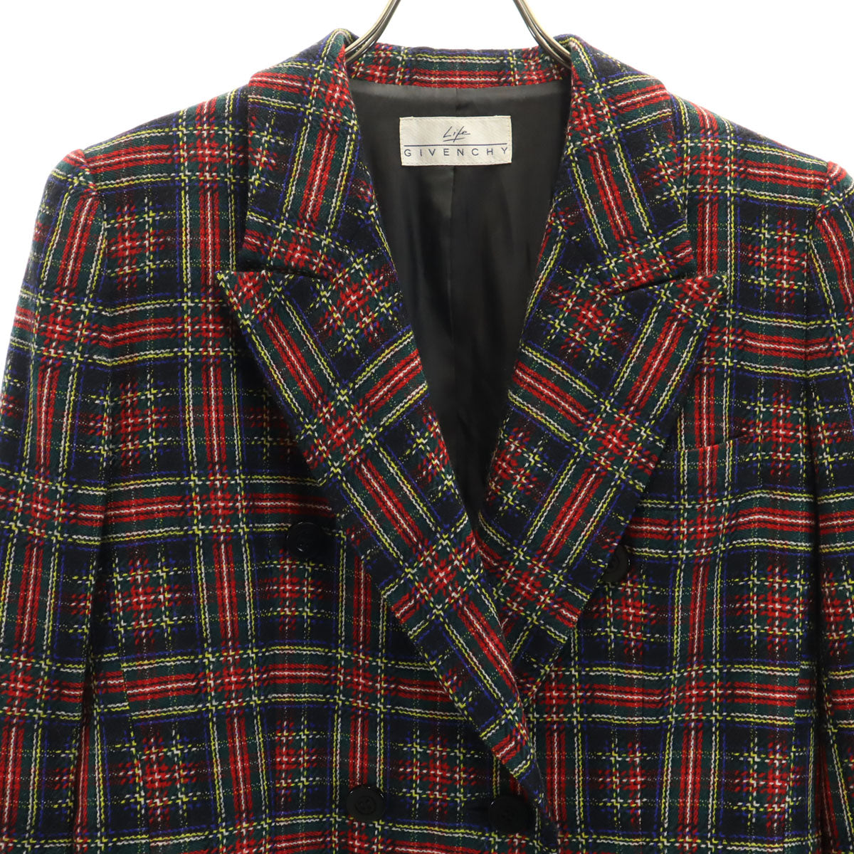 Givenchy ジバンシー 90s Life ウール オールド タータンチェック ダブル ジャケット 11 レディース