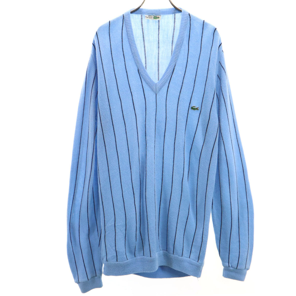 CHEMISE LACOSTE シュミーズラコステ 70s ヴィンテージ フランス製 ストライプ 長袖 Vネック セーター L ブルー系 ニット メンズ