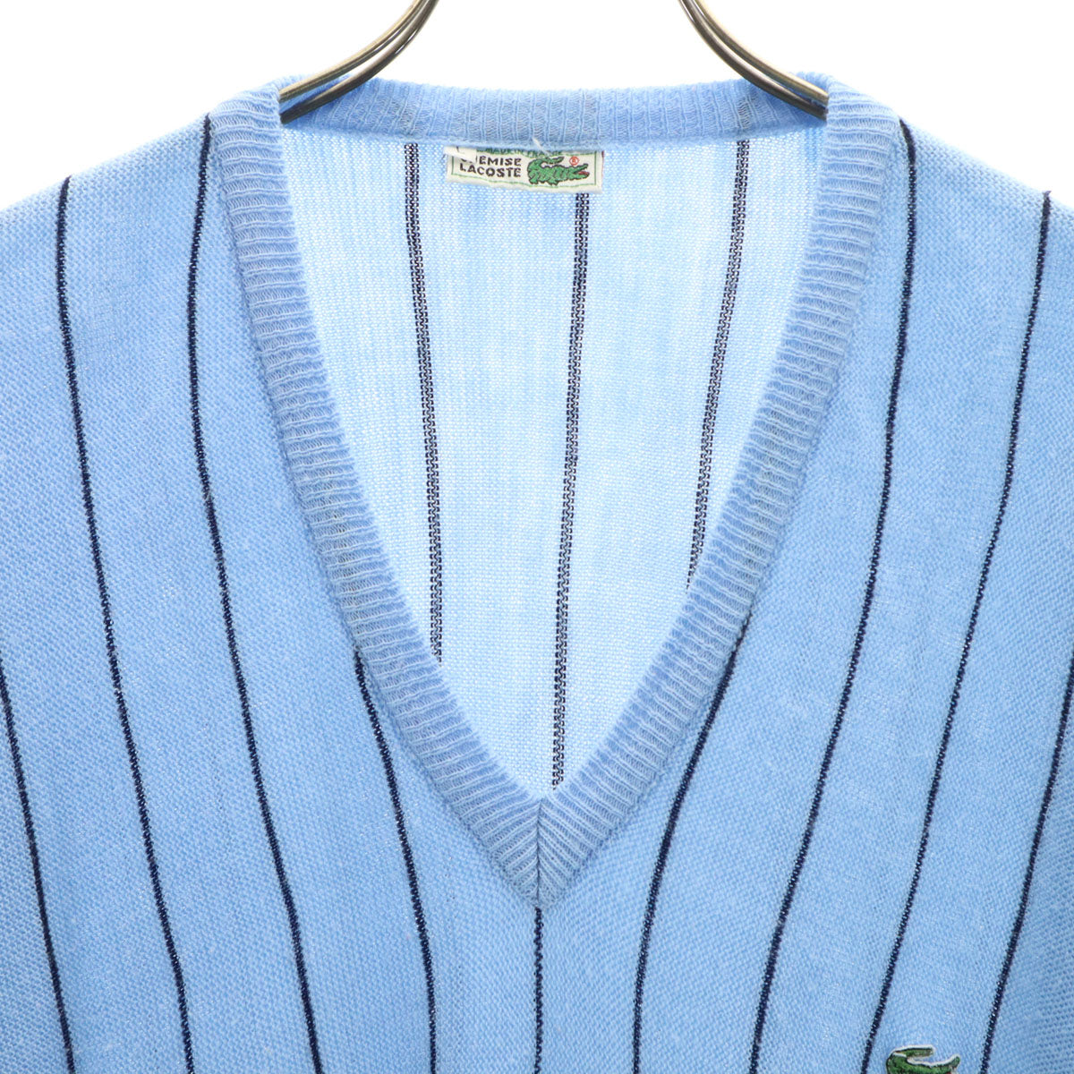 CHEMISE LACOSTE シュミーズラコステ 70s ヴィンテージ フランス製 ストライプ 長袖 Vネック セーター L ブルー系 ニット メンズ