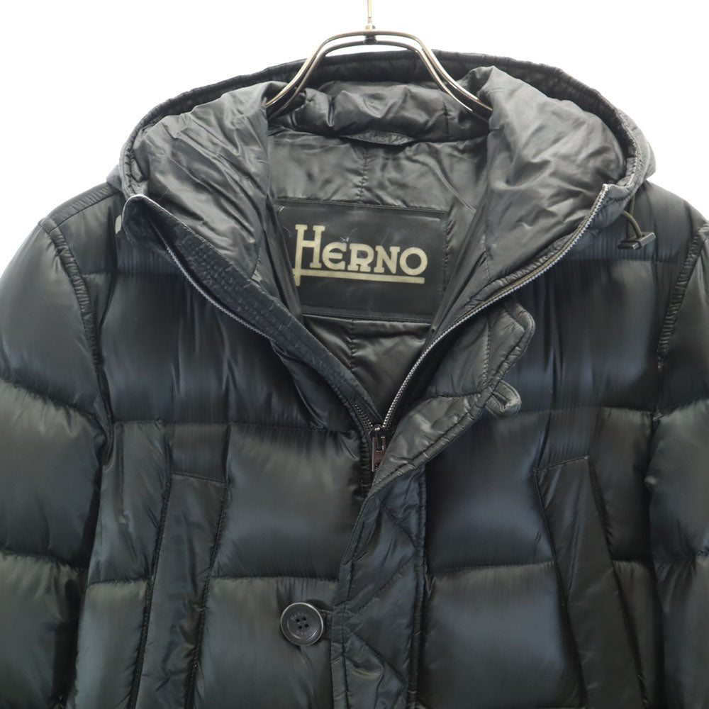 Herno ヘルノ ルーマニア製 ミドル グース ダウンジャケット 44 グリーン フーディー メンズ