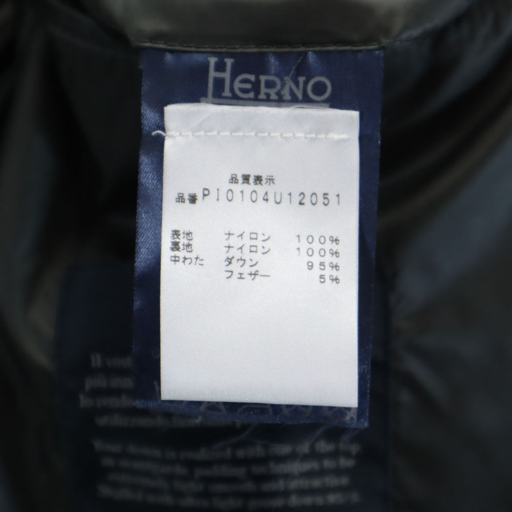 Herno ヘルノ ルーマニア製 ミドル グース ダウンジャケット 44 グリーン フーディー メンズ
