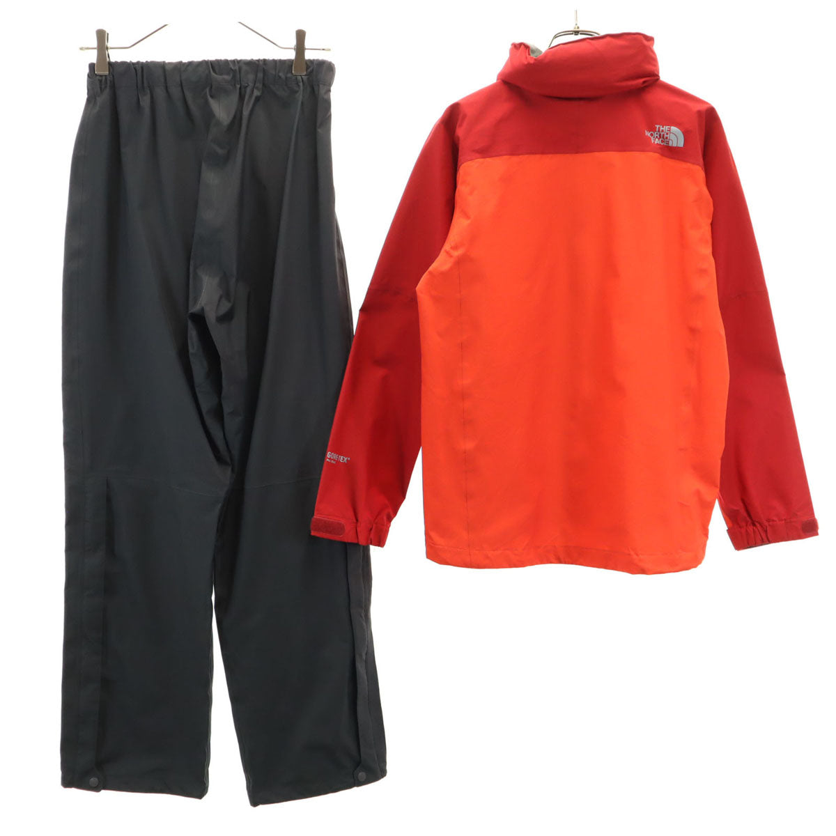 THE NORTH FACE ノースフェイス レインジャケット 上下 セットアップ M 朱色 レインテックス プラズマ アウトドア NPW11212 収納袋付き レディース