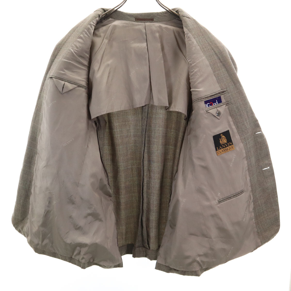 LANVIN ランバン 90s ウール オールド チェック柄 スーツ 上下 セットアップ ST50-56 グレー メンズ