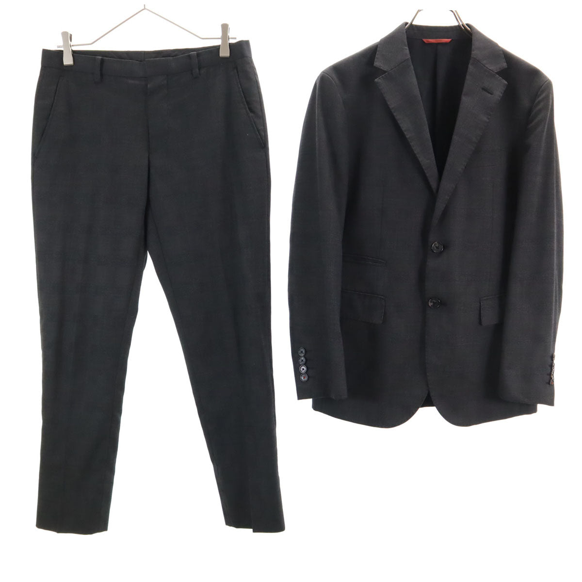 BLACK LABEL CRESTBRIDGE ブラックレーベルクレストブリッジ ウールブレンド チェック柄 スーツ 上下 セットアップ S グレー 三陽商会 メンズ