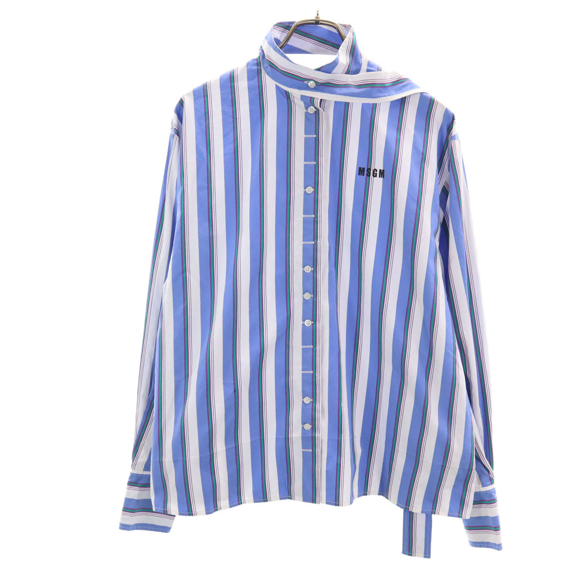 MSGM エムエスジーエム イタリア製 ストライプ柄 長袖 コットンシャツ 38 ホワイト レディース