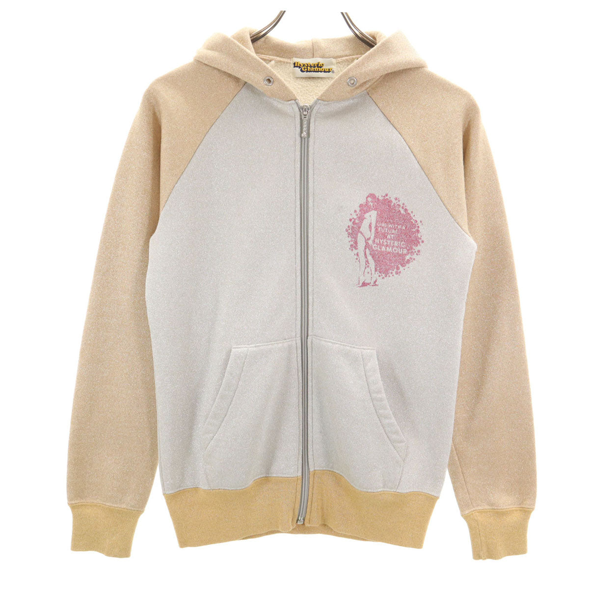 HYSTERIC GLAMOUR ヒステリックグラマー 日本製 長袖 ラメスウェット ジップパーカー FREE ゴールド 裏起毛 レディース