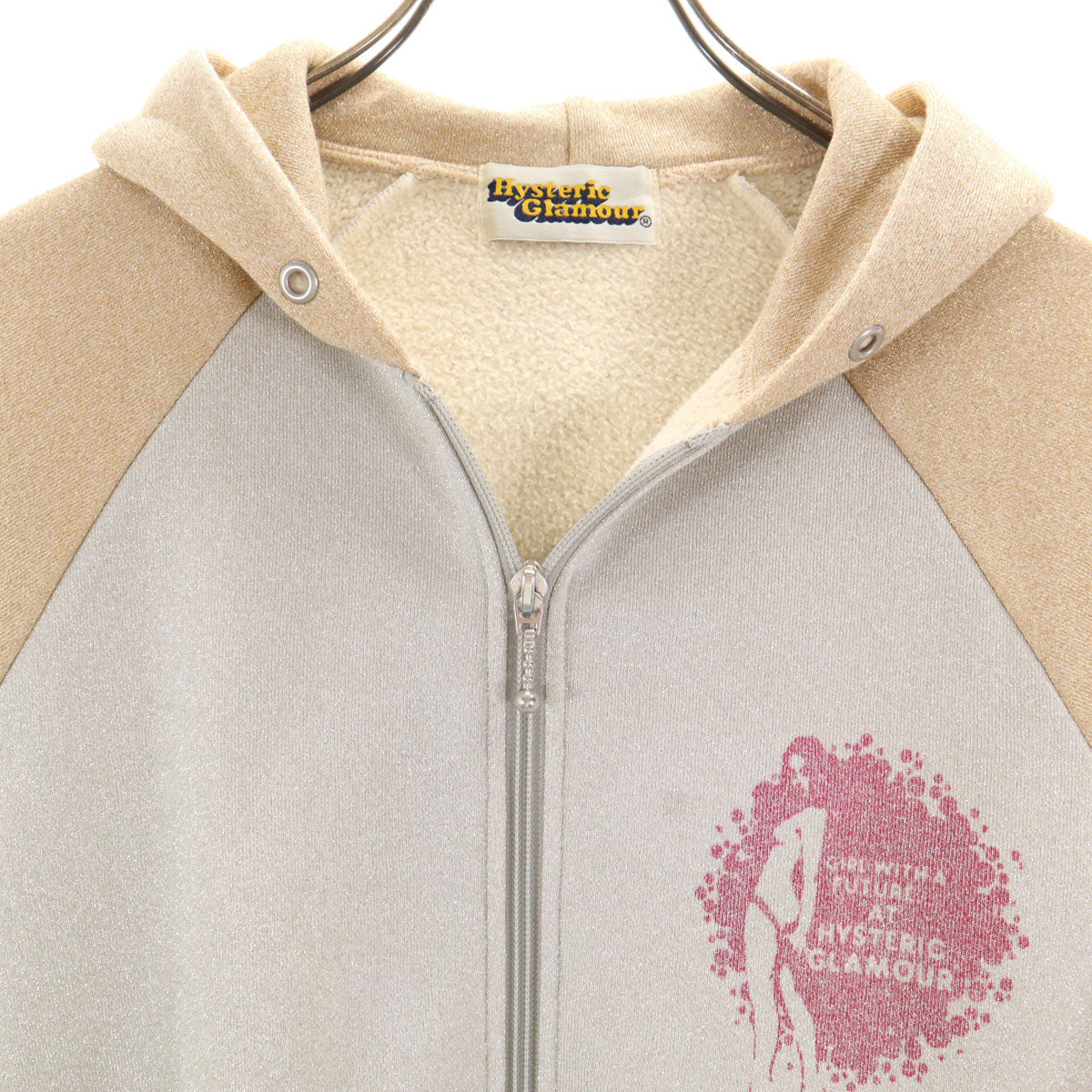HYSTERIC GLAMOUR ヒステリックグラマー 日本製 長袖 ラメスウェット ジップパーカー FREE ゴールド 裏起毛 レディース