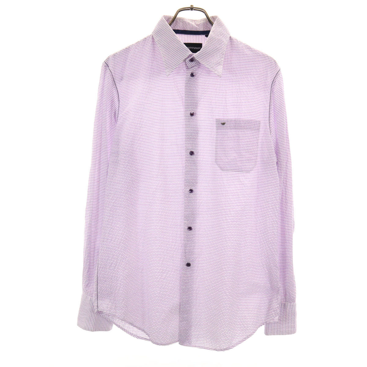 Emporio Armani エンポリオアルマーニ ボーダー柄 長袖 シャツ L パープル系 シアサッカー メンズ