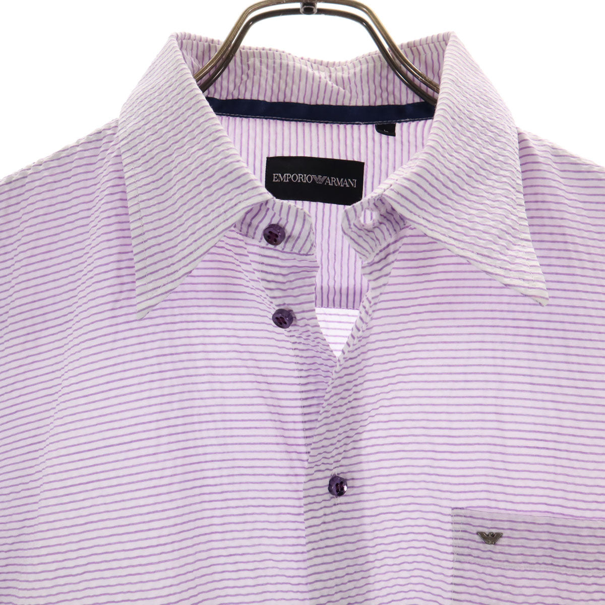 Emporio Armani エンポリオアルマーニ ボーダー柄 長袖 シャツ L パープル系 シアサッカー メンズ