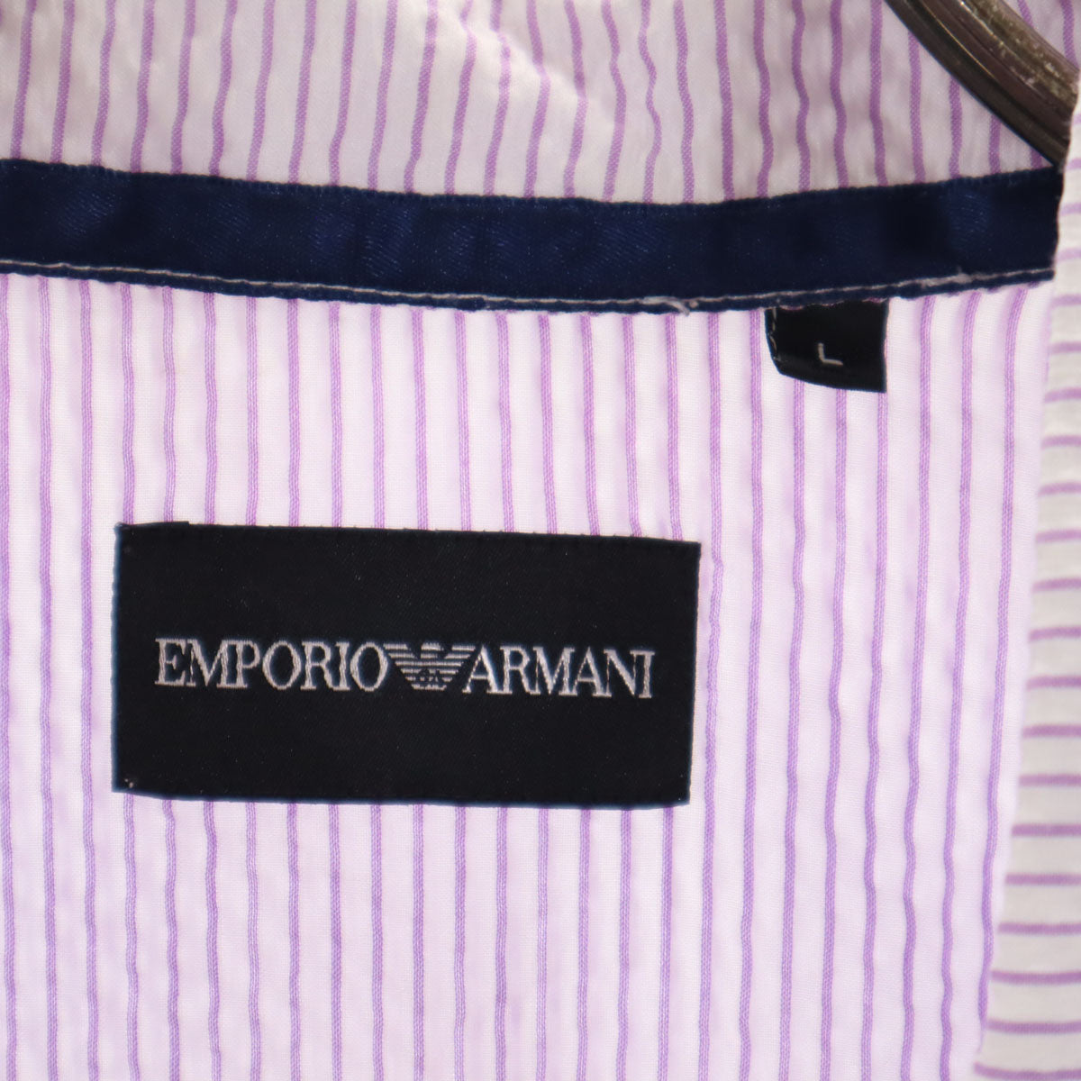 Emporio Armani エンポリオアルマーニ ボーダー柄 長袖 シャツ L パープル系 シアサッカー メンズ