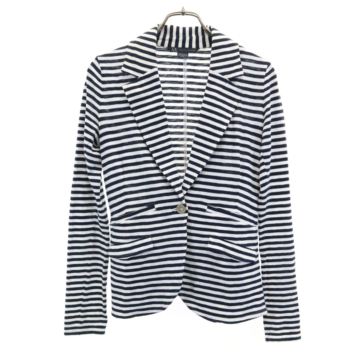 ARMANI EXCHANGE アルマーニエクスチェンジ ボーダー 長袖 ラペル カーディガン XS ホワイト レディース