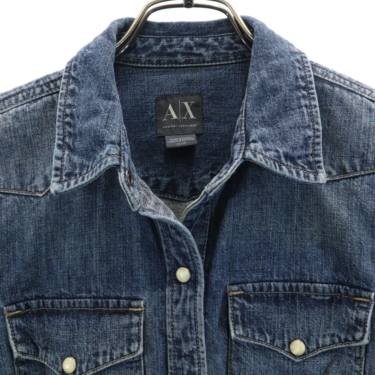 ARMANI EXCHANGE アルマーニエクスチェンジ 長袖 ダンガリー ウエスタンシャツ XS ネイビー レディース