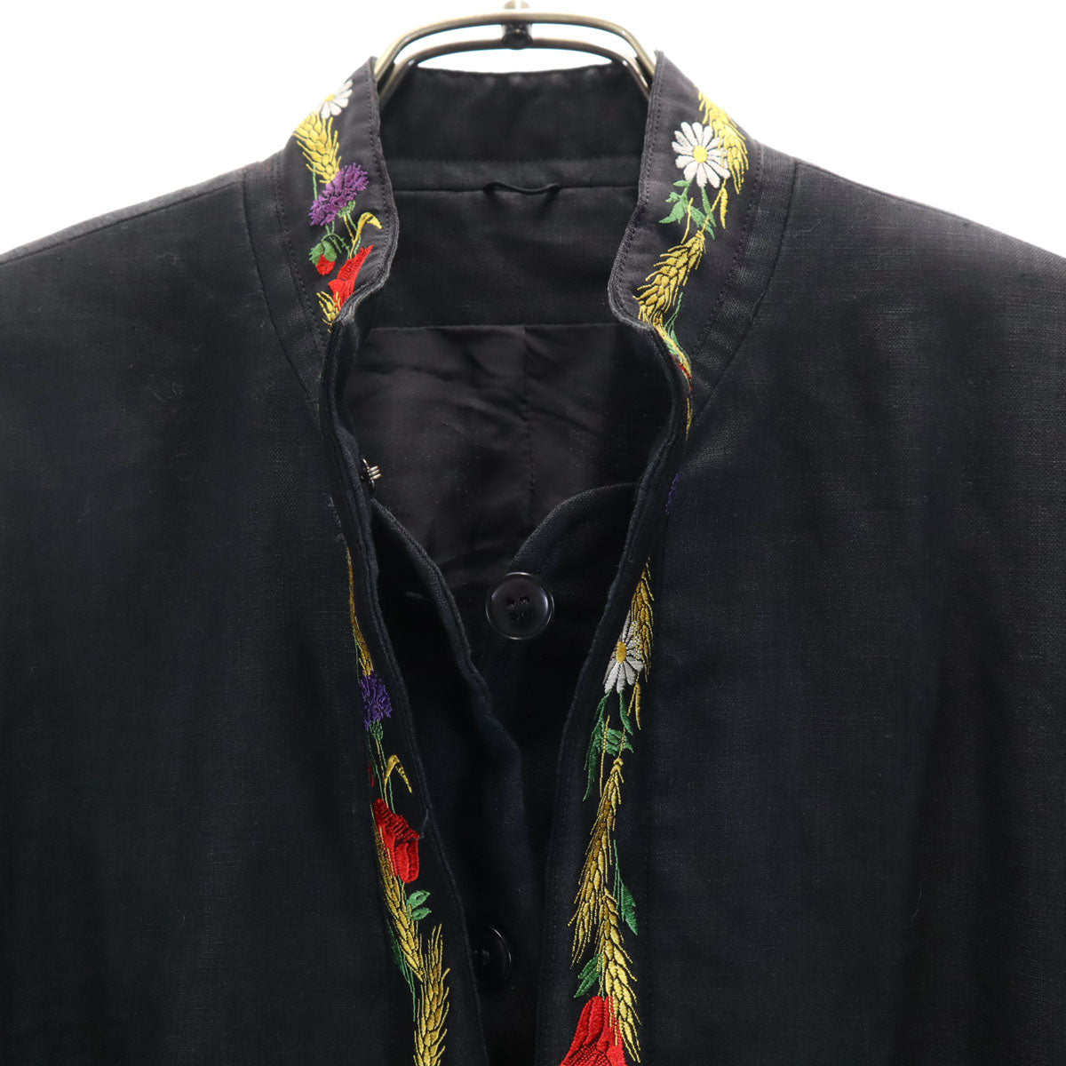 KENZO ケンゾー 90s 日本製 リネン オールド チロリアン ジャケット M 黒 レディース