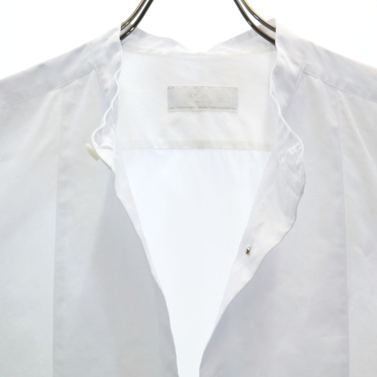 PRADA プラダ イタリア製 長袖 ダブルカラー付 コットンシャツ 42 白 2WAY メンズ