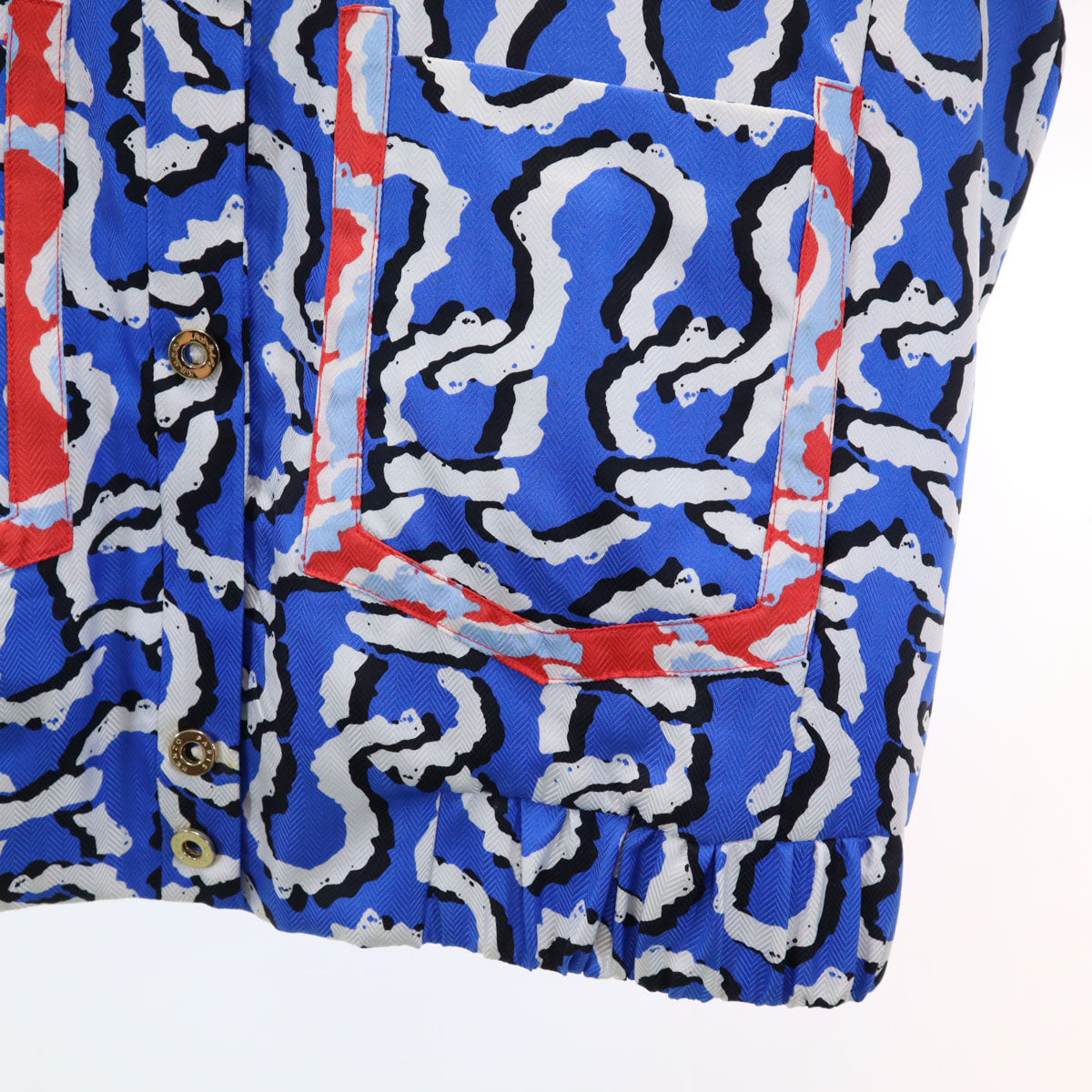 KENZO ケンゾー シルク100% 総柄 ノーカラージャケット 38 青系 レディース