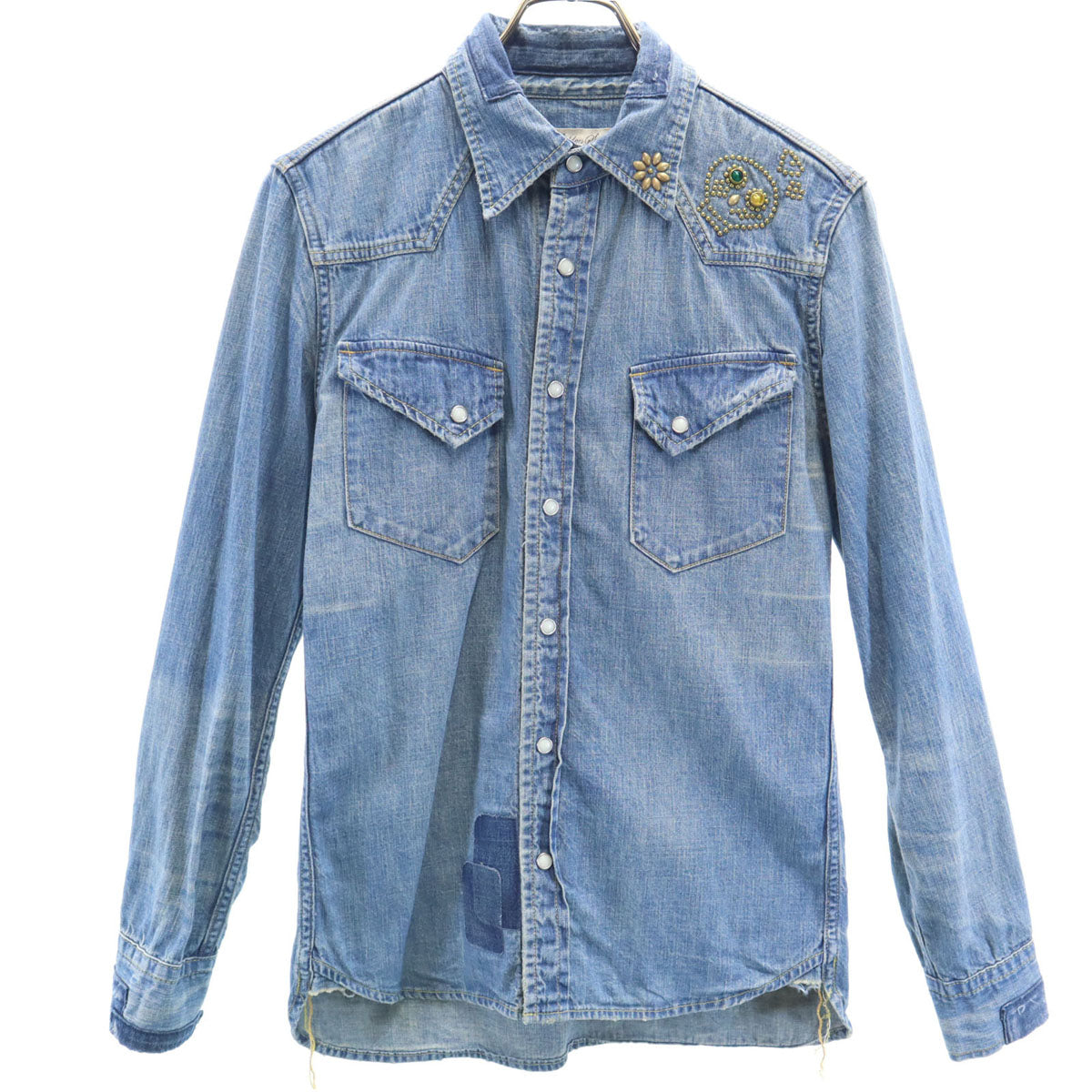 REMI RELIEF レミレリーフ 日本製 スタッズ 長袖 ダメージ加工 デニム ウエスタンシャツ S レディース