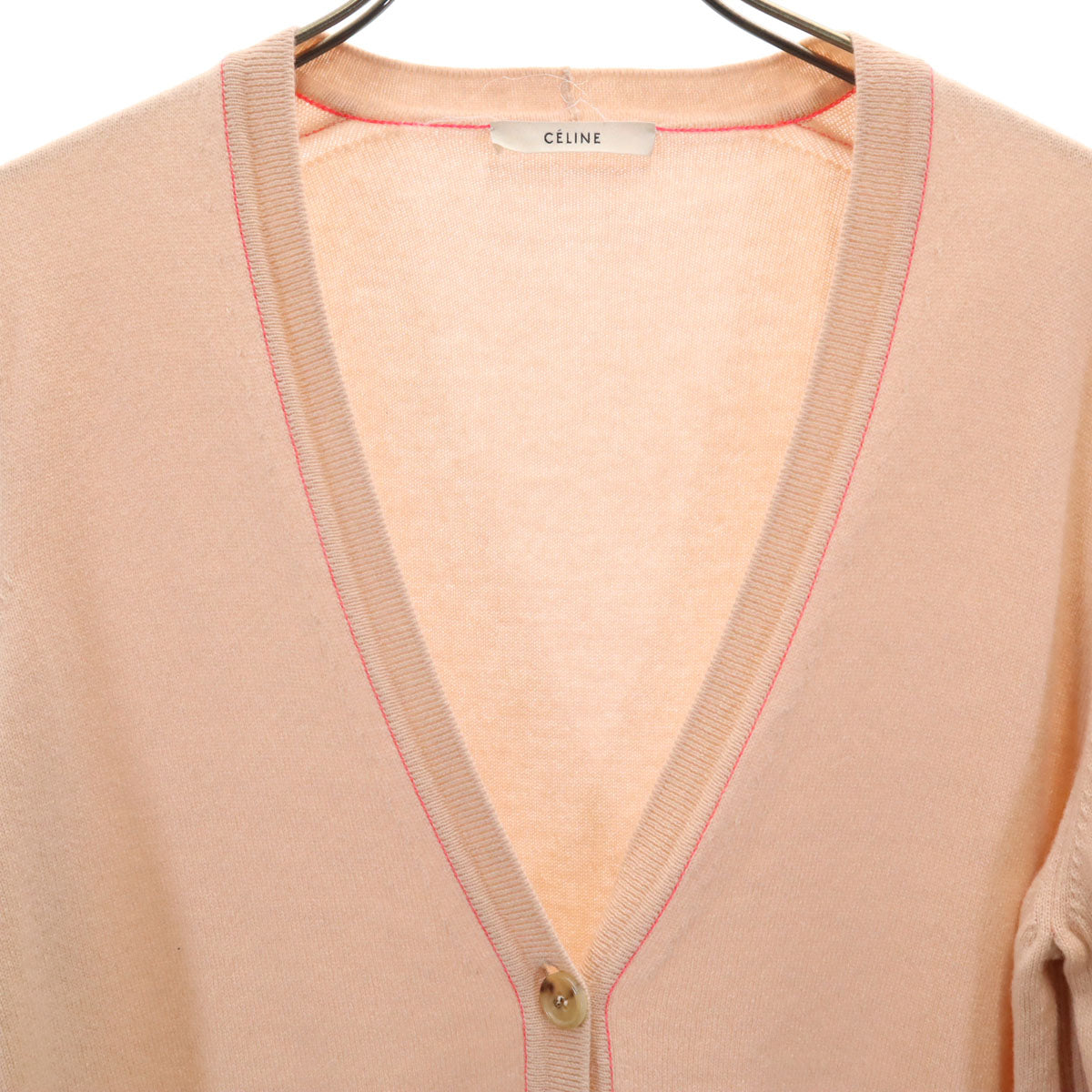 CELINE セリーヌ 長袖 Vネック ニットカーディガン ピンク レディース