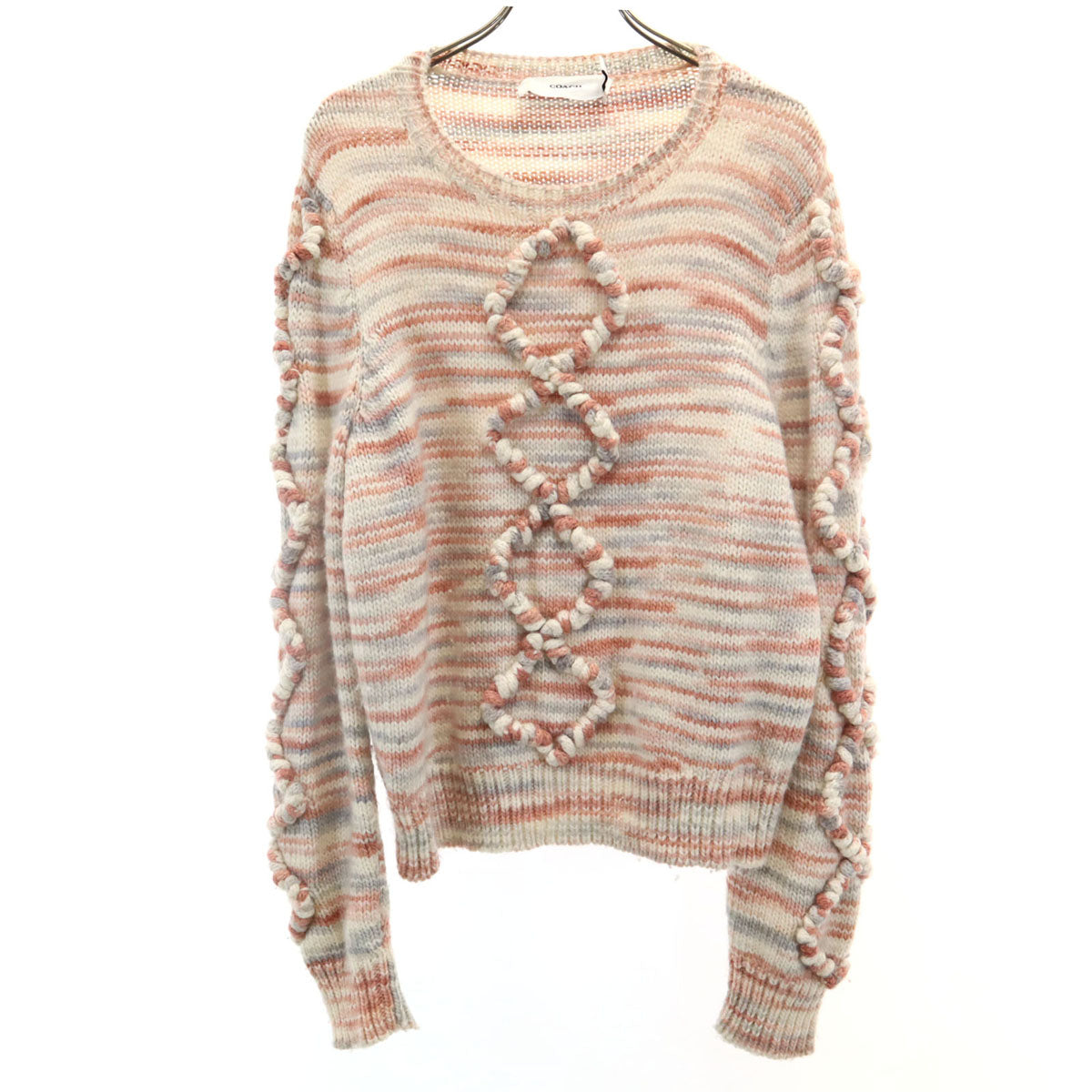 COACH コーチ ウールブレンド 総柄 長袖 セーター S ピンク ニット レディース