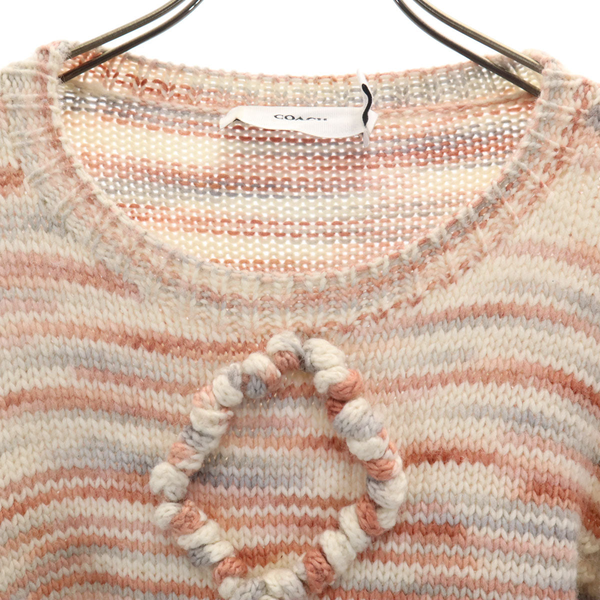 COACH コーチ ウールブレンド 総柄 長袖 セーター S ピンク ニット レディース