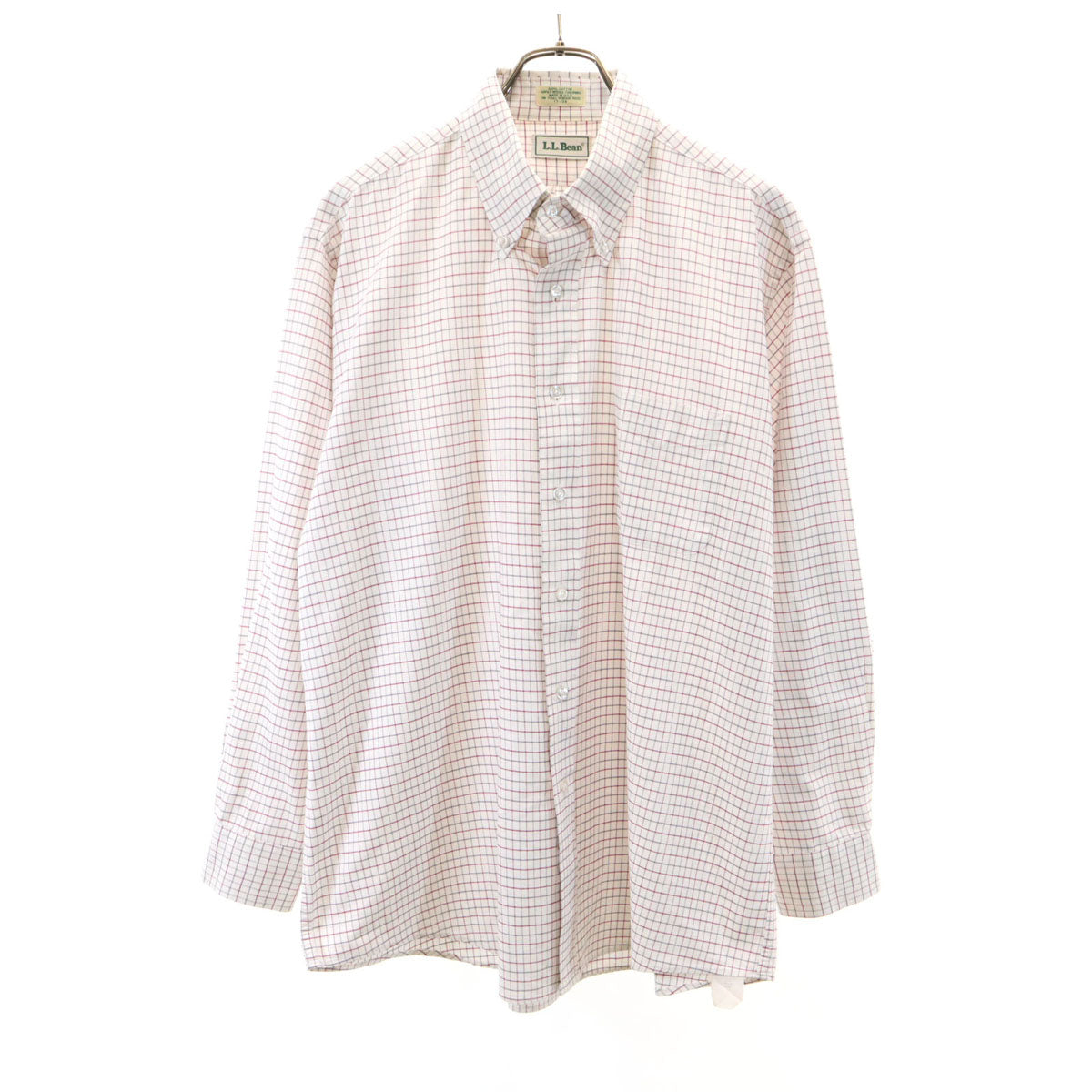 L.L.Bean エルエルビーン 80s USA製 ヴィンテージ チェック柄 長袖 ボタンダウンシャツ 17-34 ホワイト アウトドア メンズ