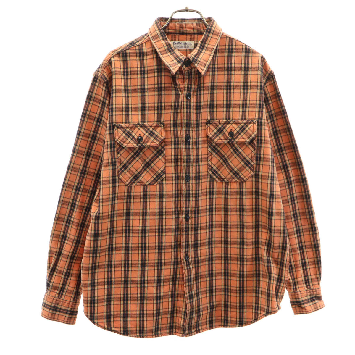 Pherrow's フェローズ チェック柄 長袖 コットンシャツ M オレンジ メンズ