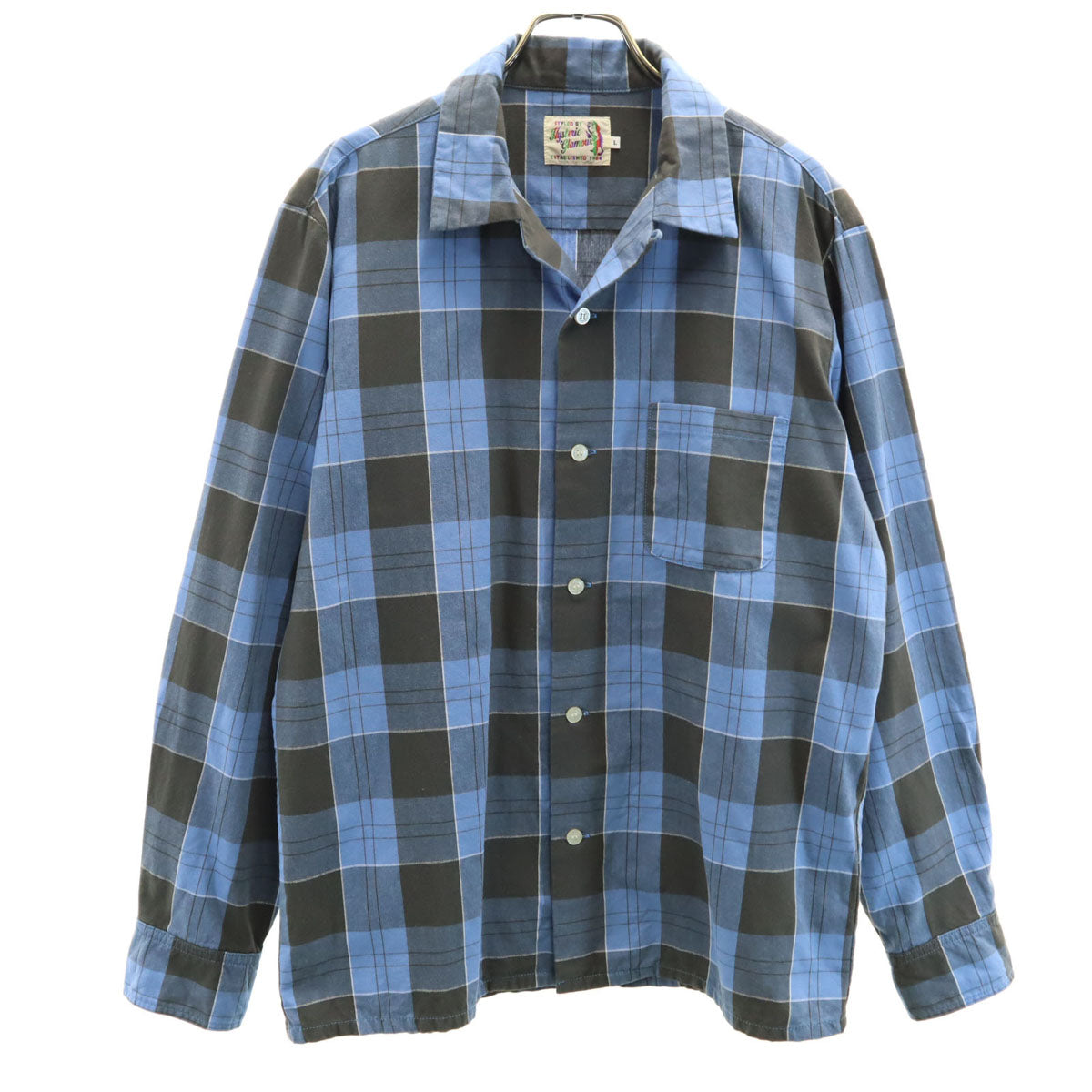 HYSTERIC GLAMOUR ヒステリックグラマー 日本製 チェック柄 長袖 コットンシャツ L ブルー系 メンズ